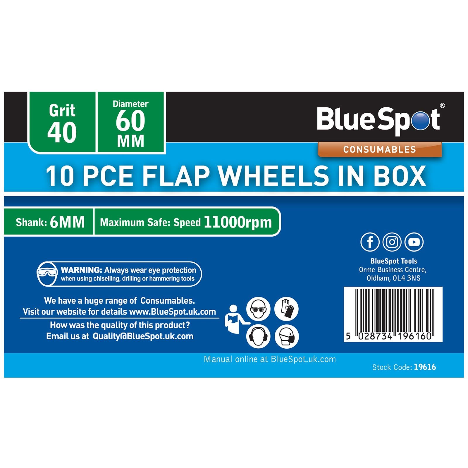 BlueSpot Flap Wheels In Box 10 Pieces 40 Grit 60mm