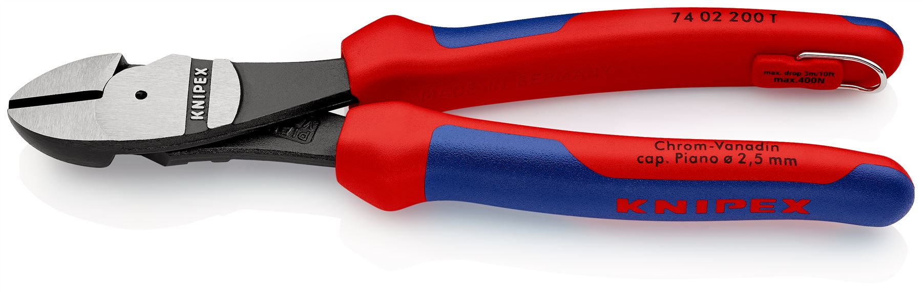 Knipex High Leverage Diagonal Cutter 200mm Multi Component Grips with Tether Point 74 02 200 T