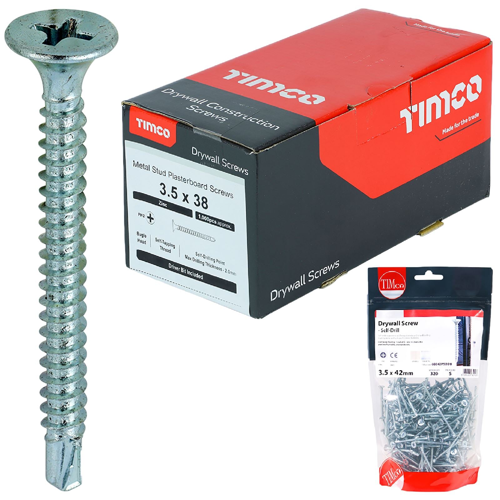 TIMCO Drywall Screws Self Drilling Tapping Screw Countersunk Bugle Head Zinc Phillips
