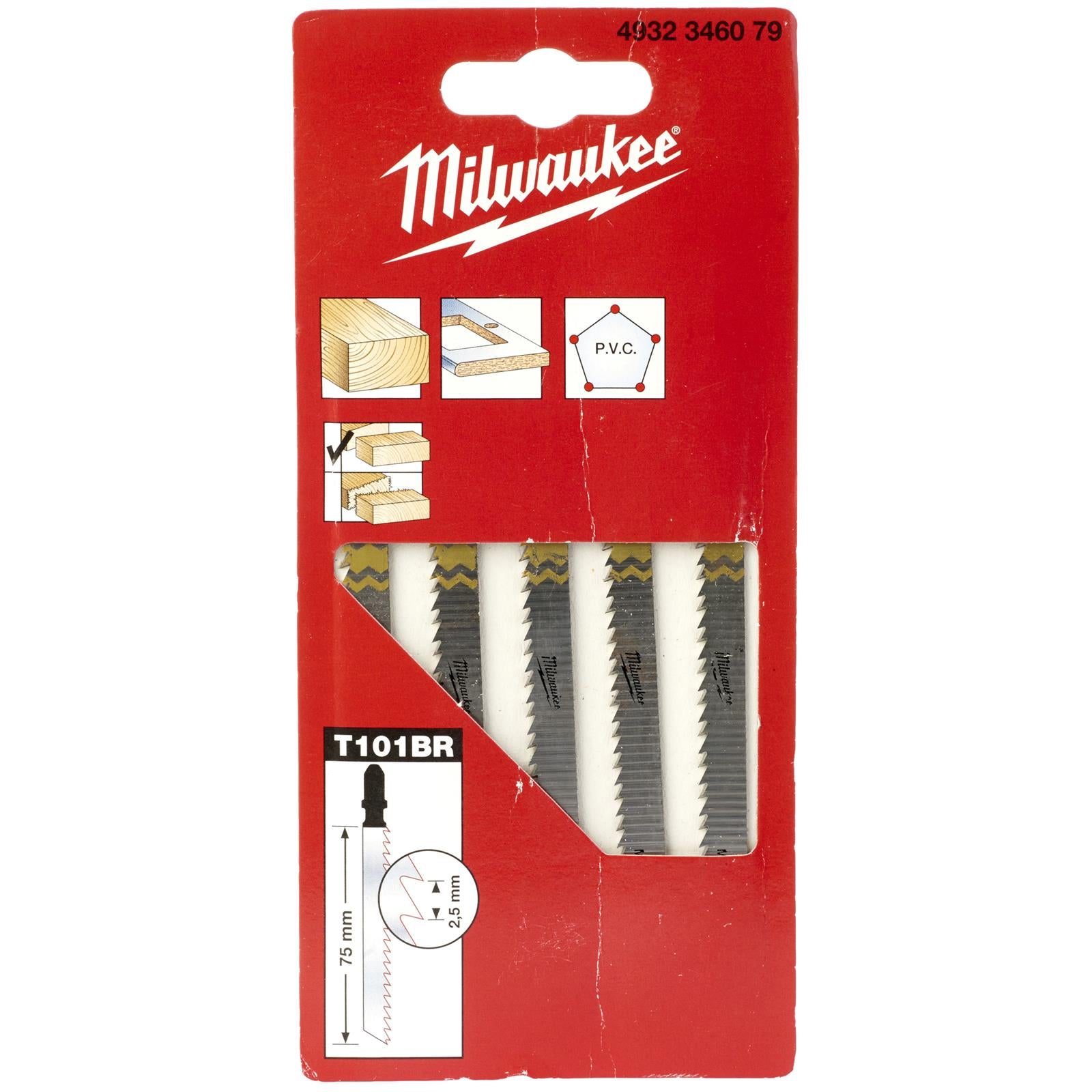 Milwaukee Jigsaw Blades Wood and Plastic 5 Pack Kitchen Worktops 75mm x 2.5mm T101BR