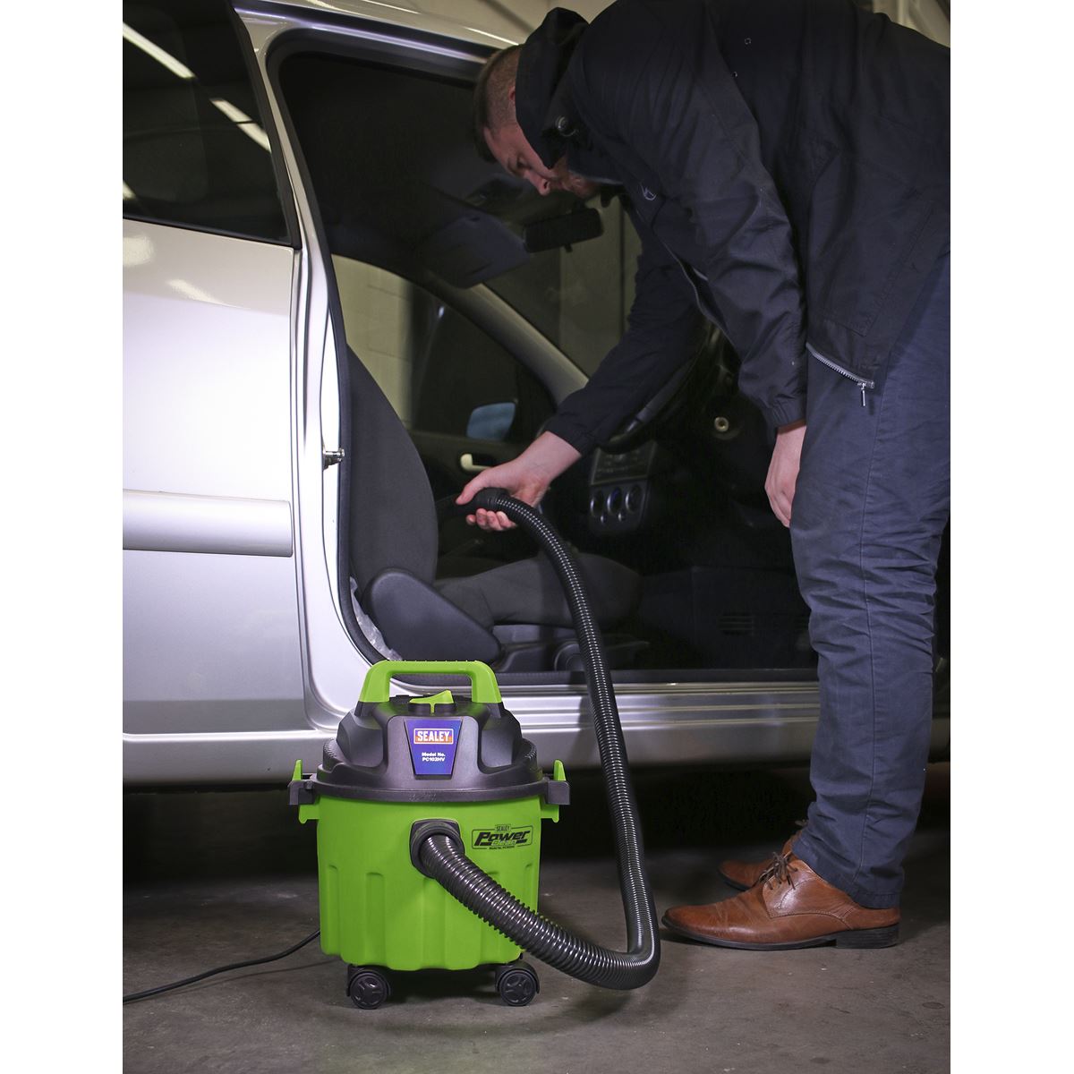 Sealey Vacuum Cleaner Wet and Dry 10L 1000W 230V Hi Vis Green