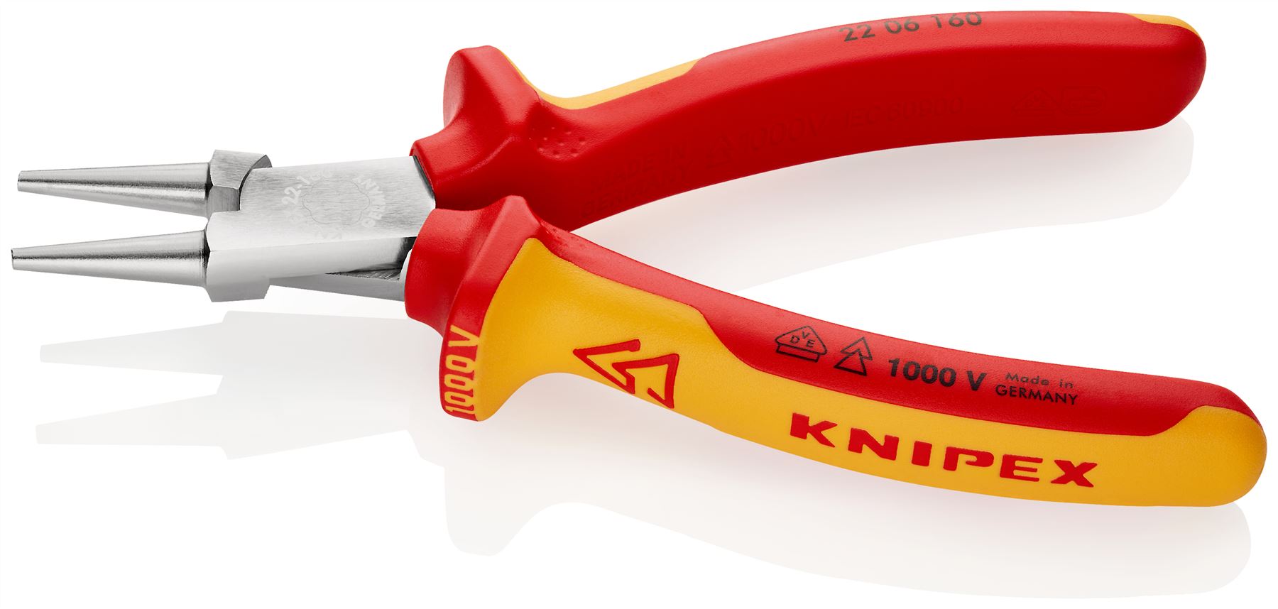 Knipex Round Nose Pliers 160mm VDE 1000V Multi Component Grips 22 06 160