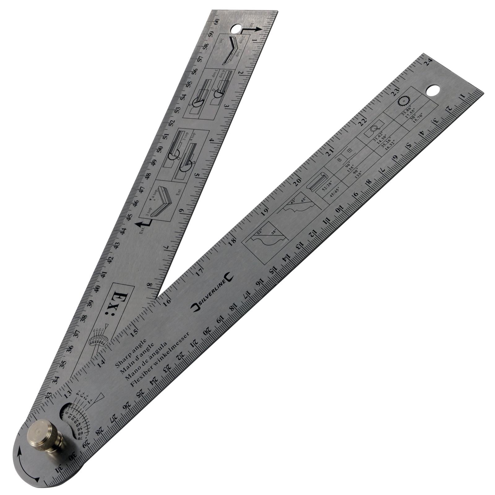 Silverline 600mm Easy Angle Protractor Rule Metric Imperial Ruler Foldable