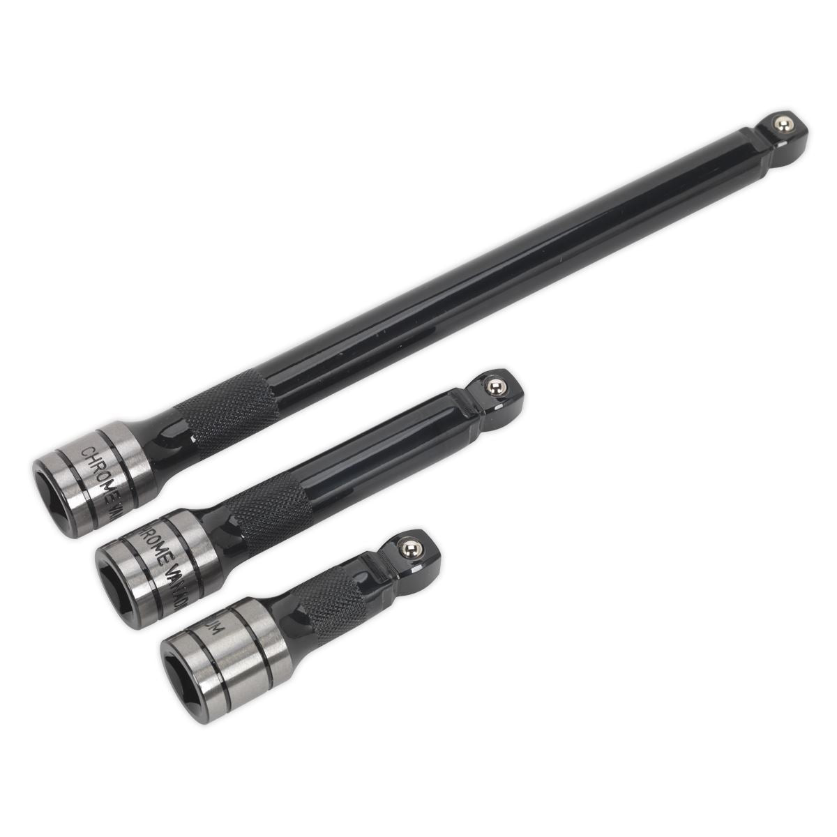 Sealey Premier Black 3 Piece 1/2" Drive Wobble Rigid Extension Bar Set Sockets