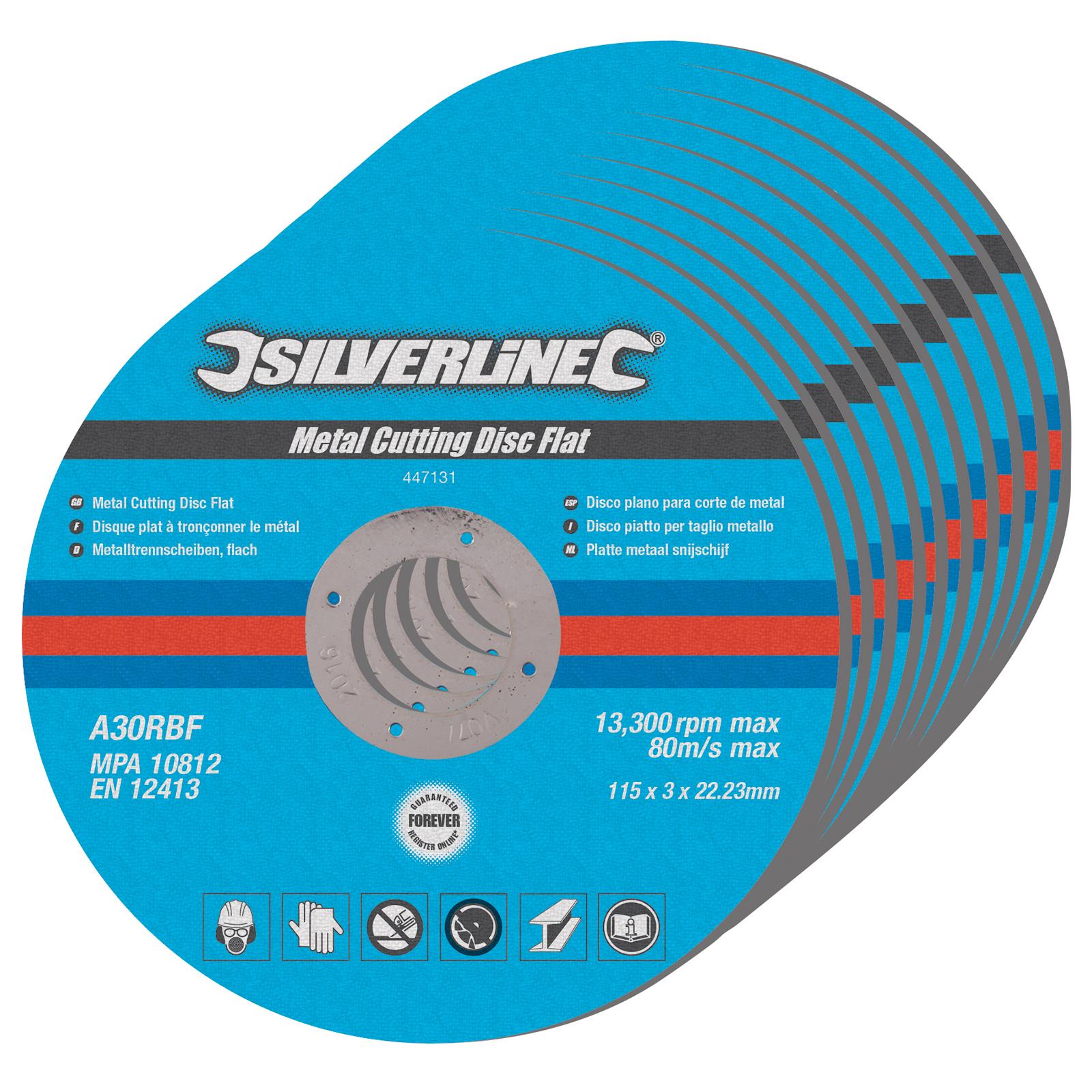 Silverline Metal Cutting Disc Flat 10 Pack 115 x 3 x 22.23mm