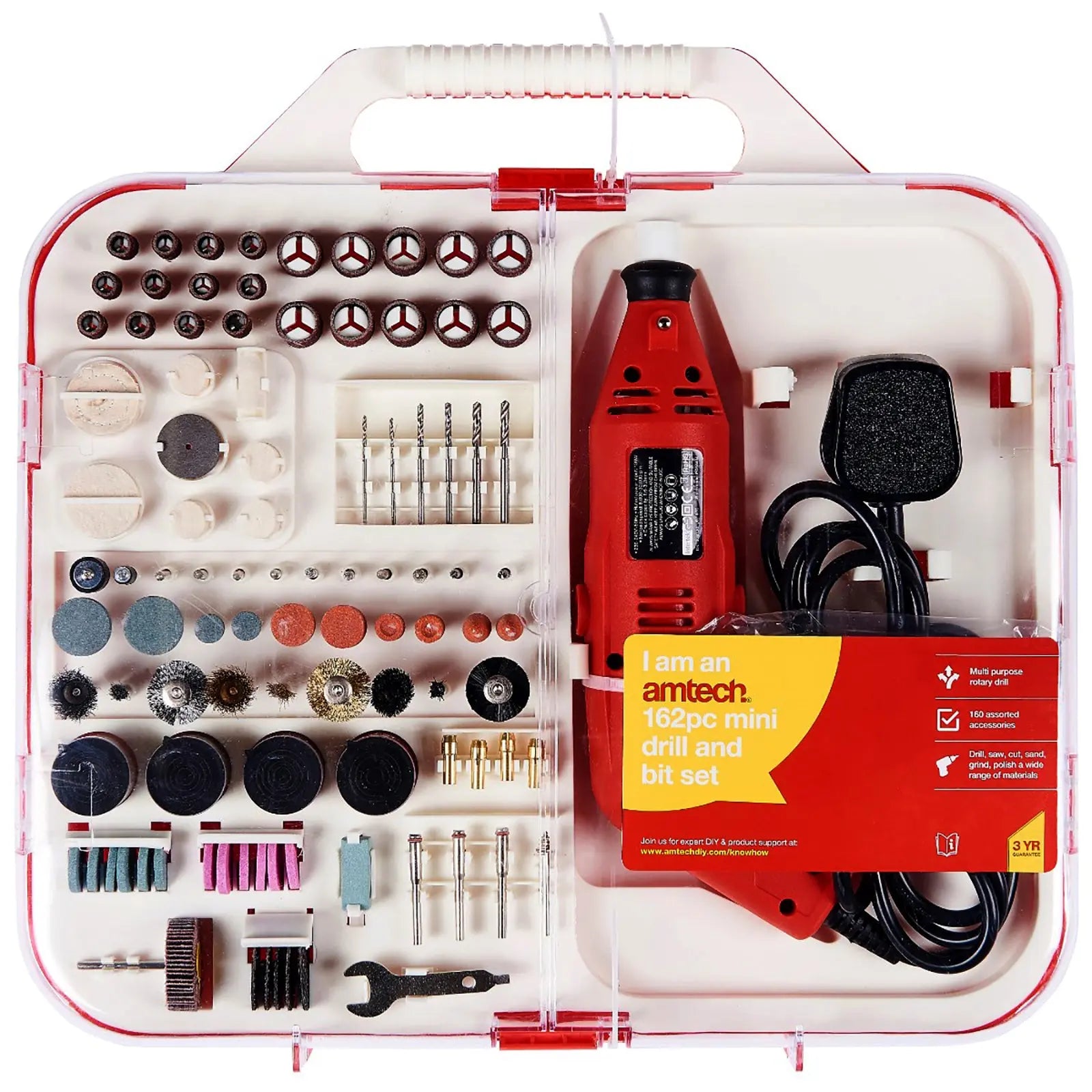 Amtech 162 Piece Mini Rotary Drill and Accessory Set in Case 