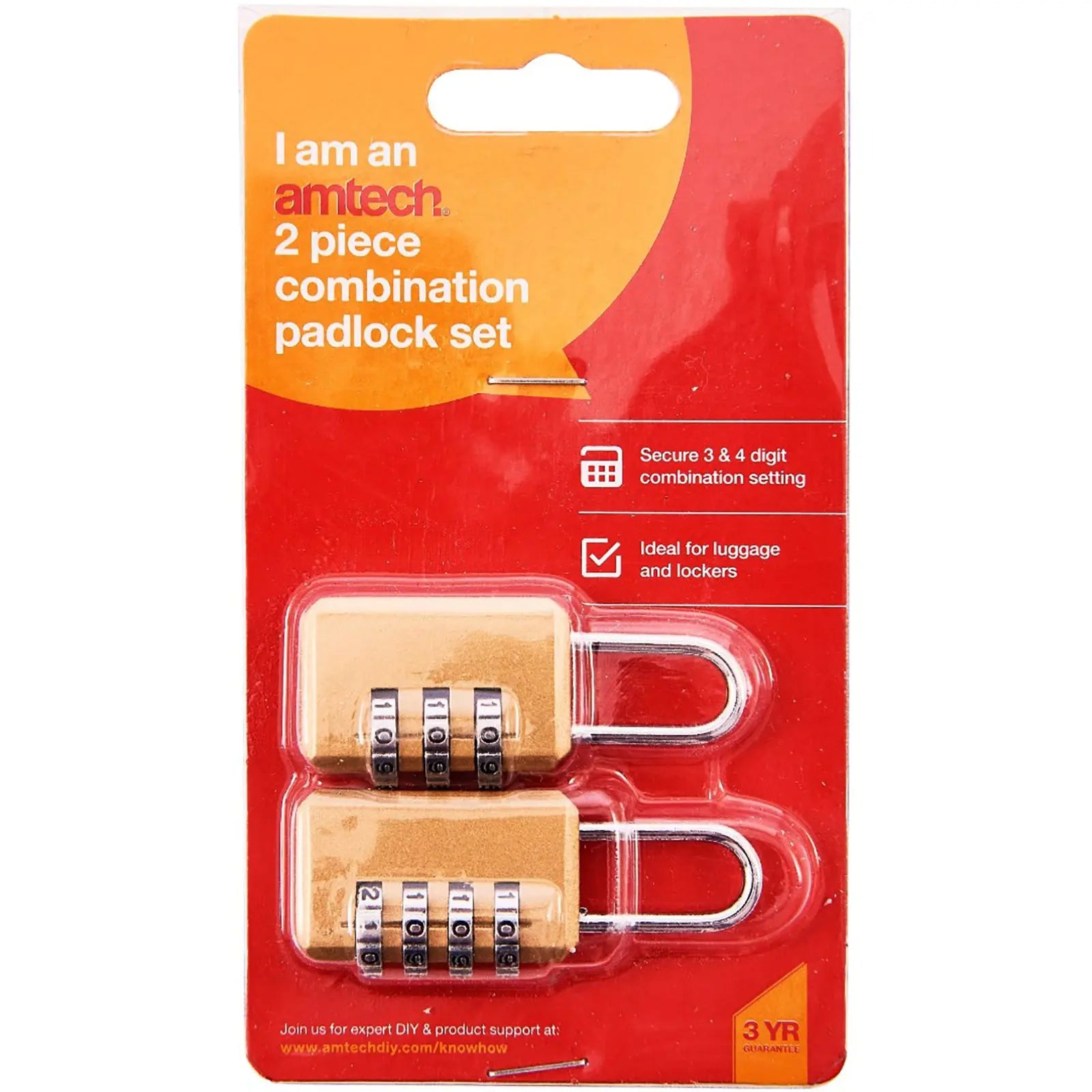 Amtech 2 Piece Travel Suitcase Combination Padlock Set 