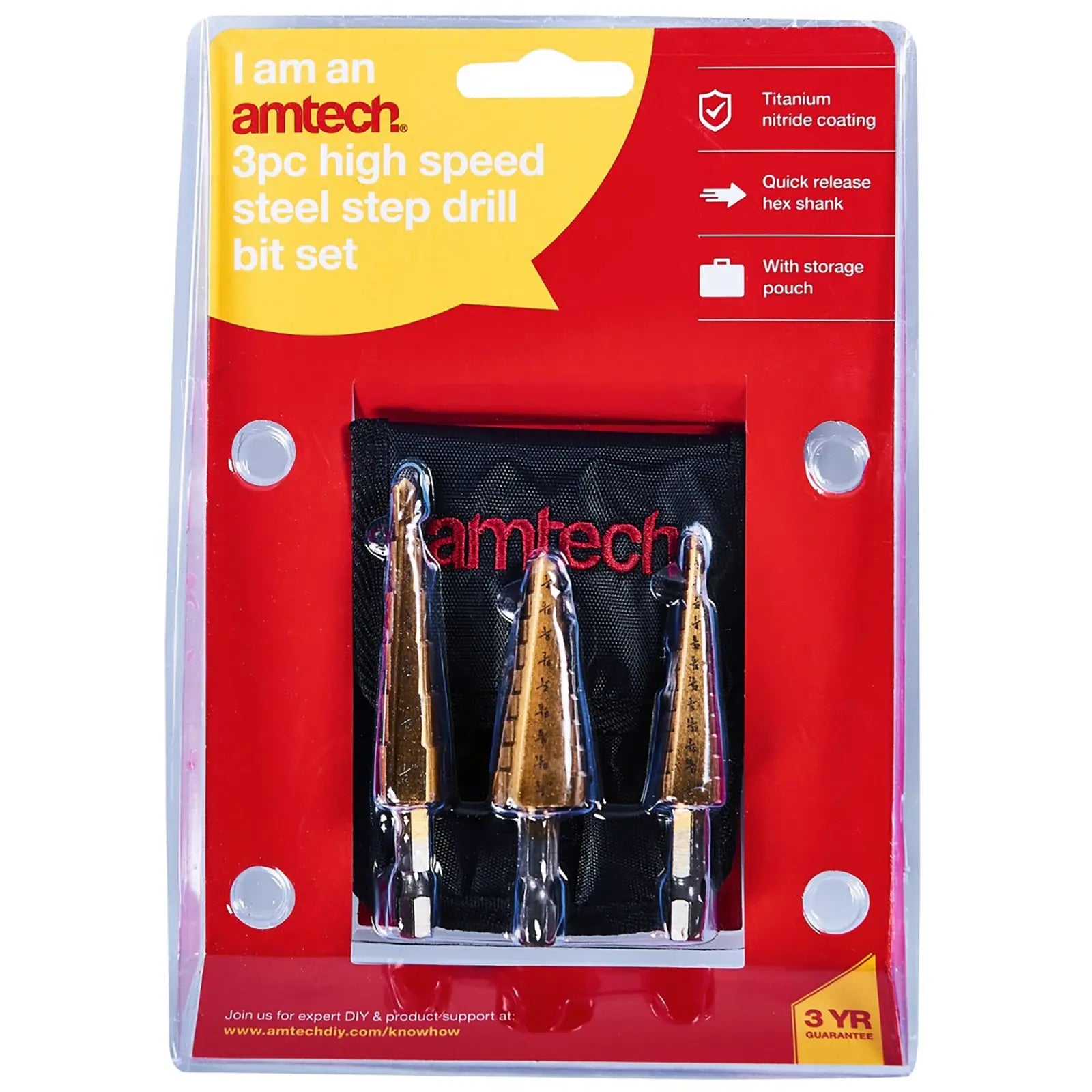 Amtech 3 Piece Imperial HSS Step Drill Bit Set 