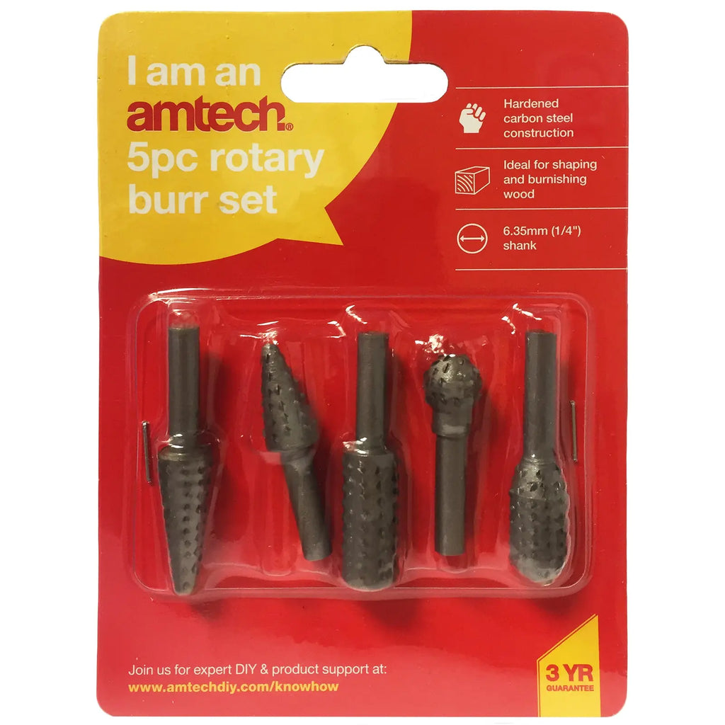 Amtech 5 Piece Rotary Rasp File Burr Set - White Rose Tools
