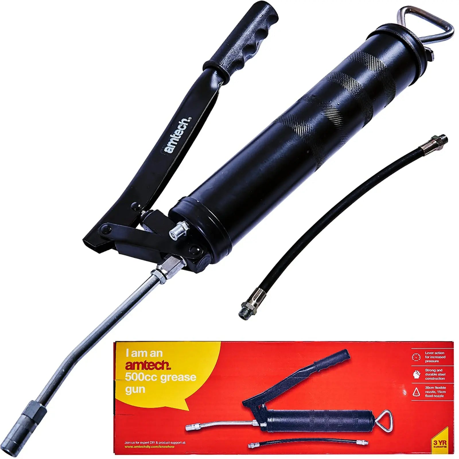 Amtech 500CC Grease Gun with 2 Delivery Hoses 