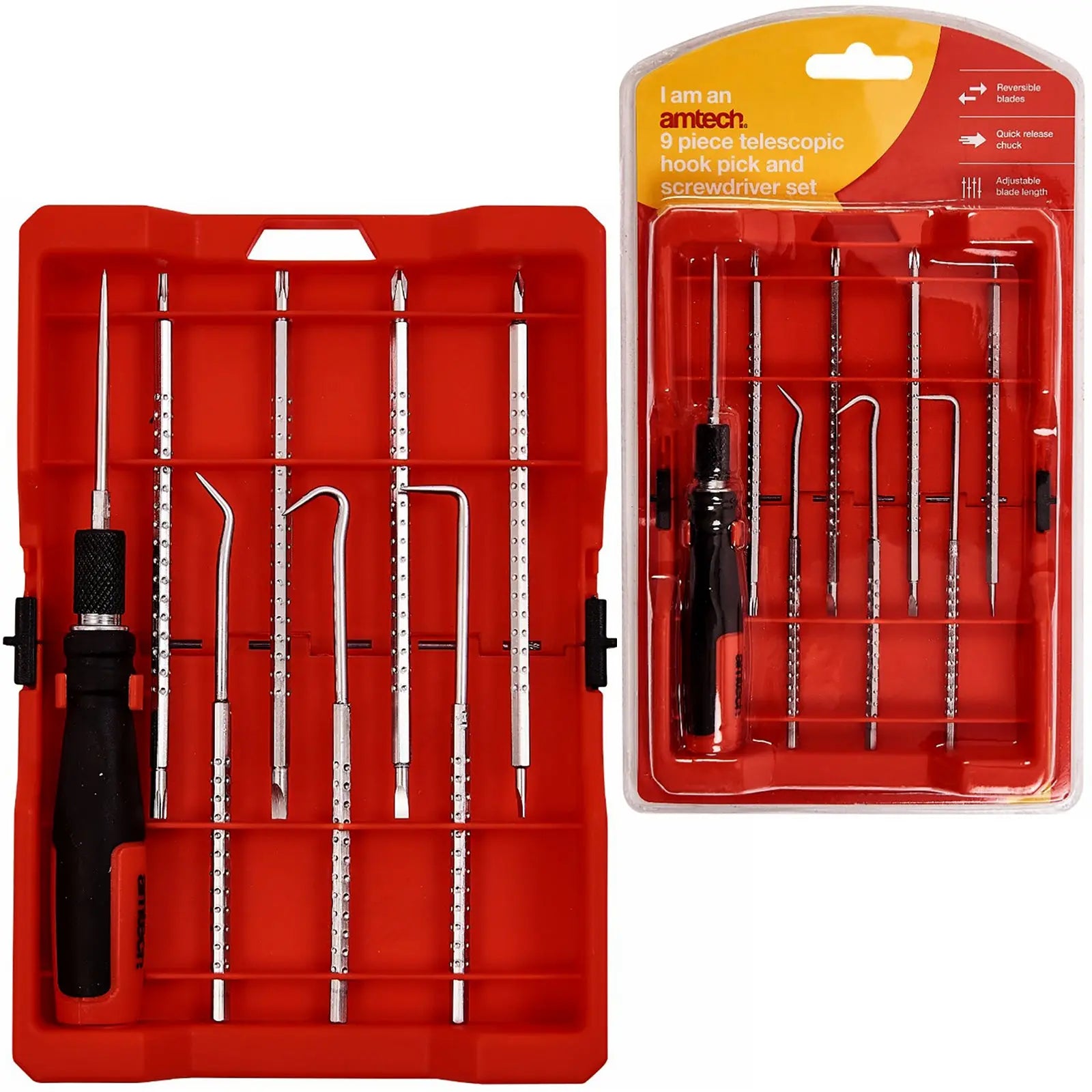 Amtech 9 Piece Telescopic Hook Pick and Screwdriver Set 