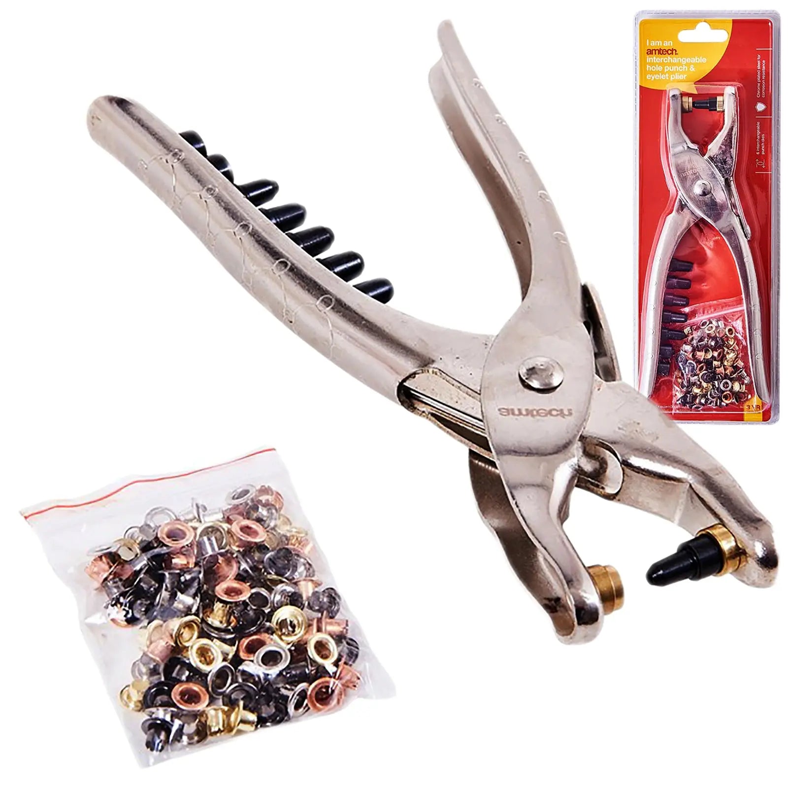 Amtech Interchangeable Hole Punch And Eyelet Pliers 