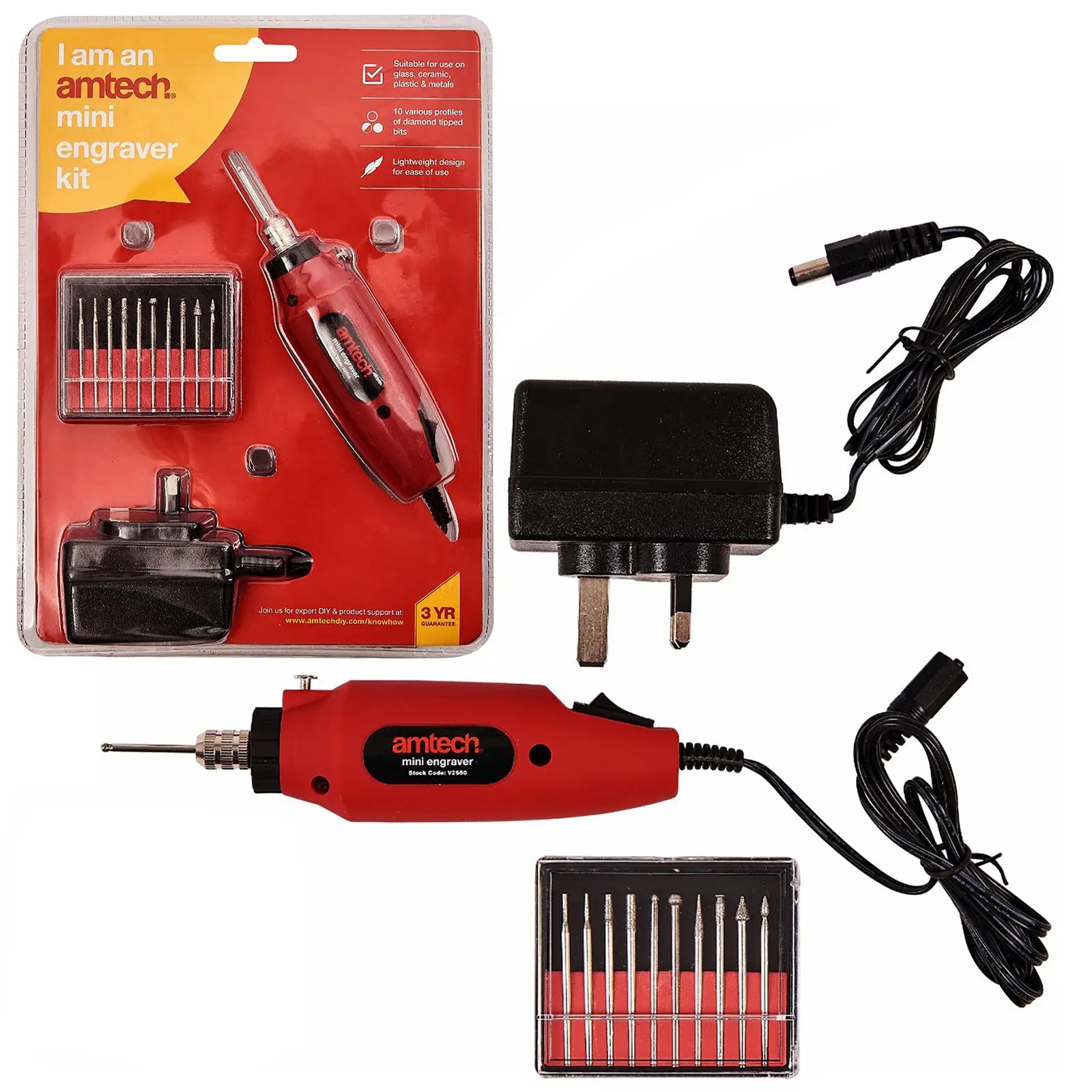 Amtech Mini Engraver Kit with Diamond Bits 