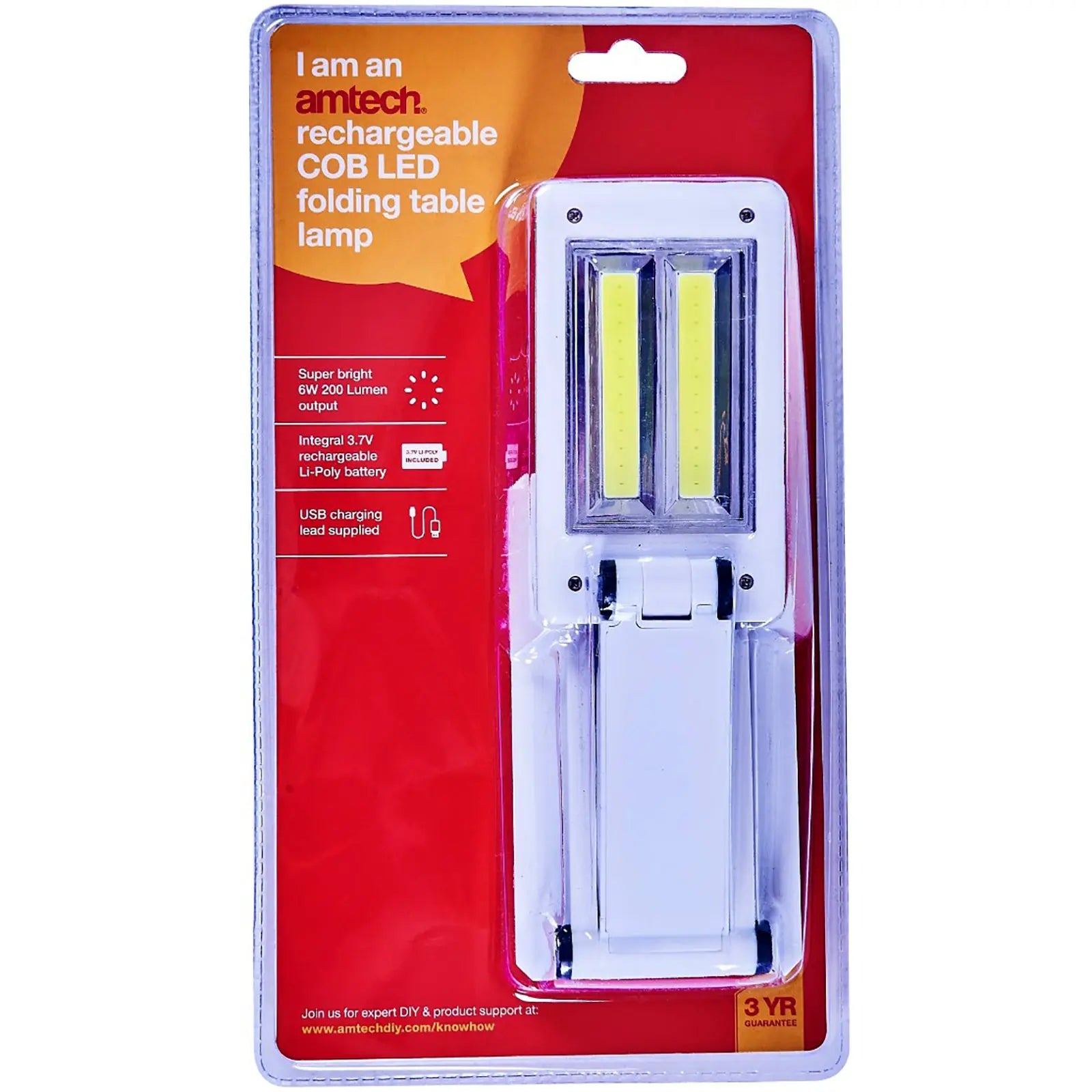 Amtech Rechargeable USB COB LED Folding Table Lamp 200 Lumens 