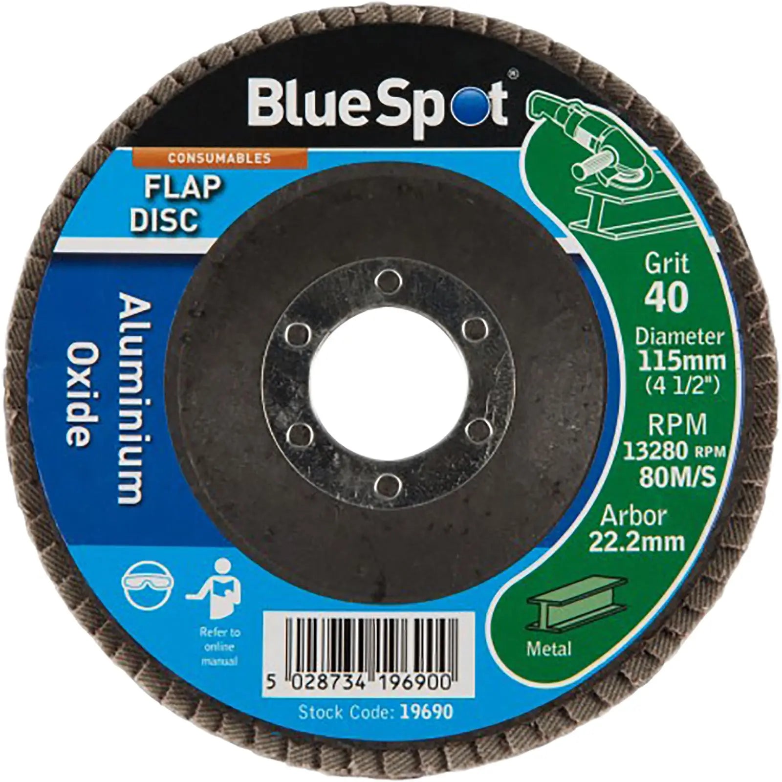 BlueSpot 115mm Aluminium Oxide Flap Sanding Discs 40-120 Grit 