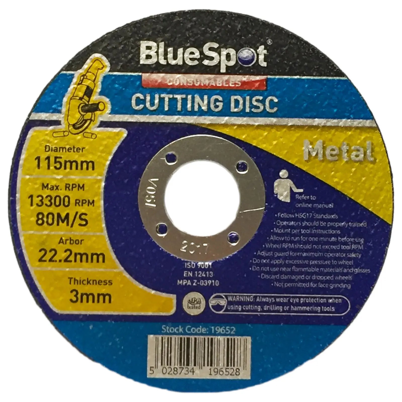 BlueSpot 115mm Metal Cutting Disc 3mm Thickness 