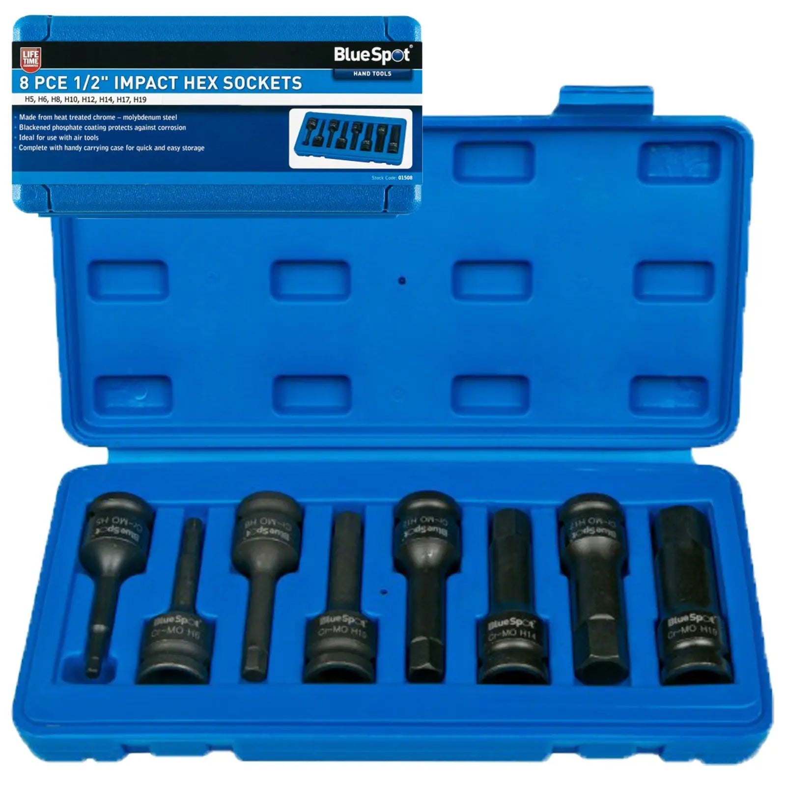 BlueSpot 8 Piece 1/2" Drive Impact Hex Socket Set H5-H19 