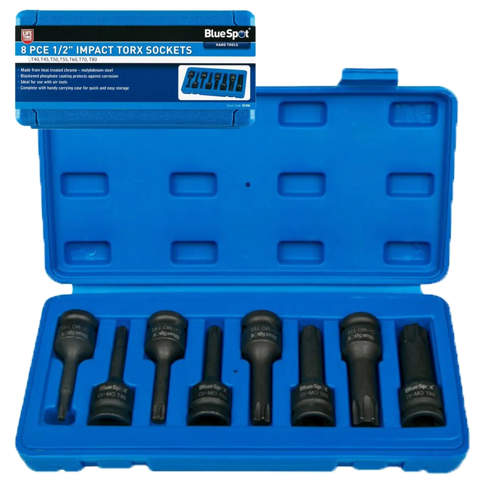 BlueSpot 8 Piece 1/2" Drive Impact Torx Socket Set T30-T80 