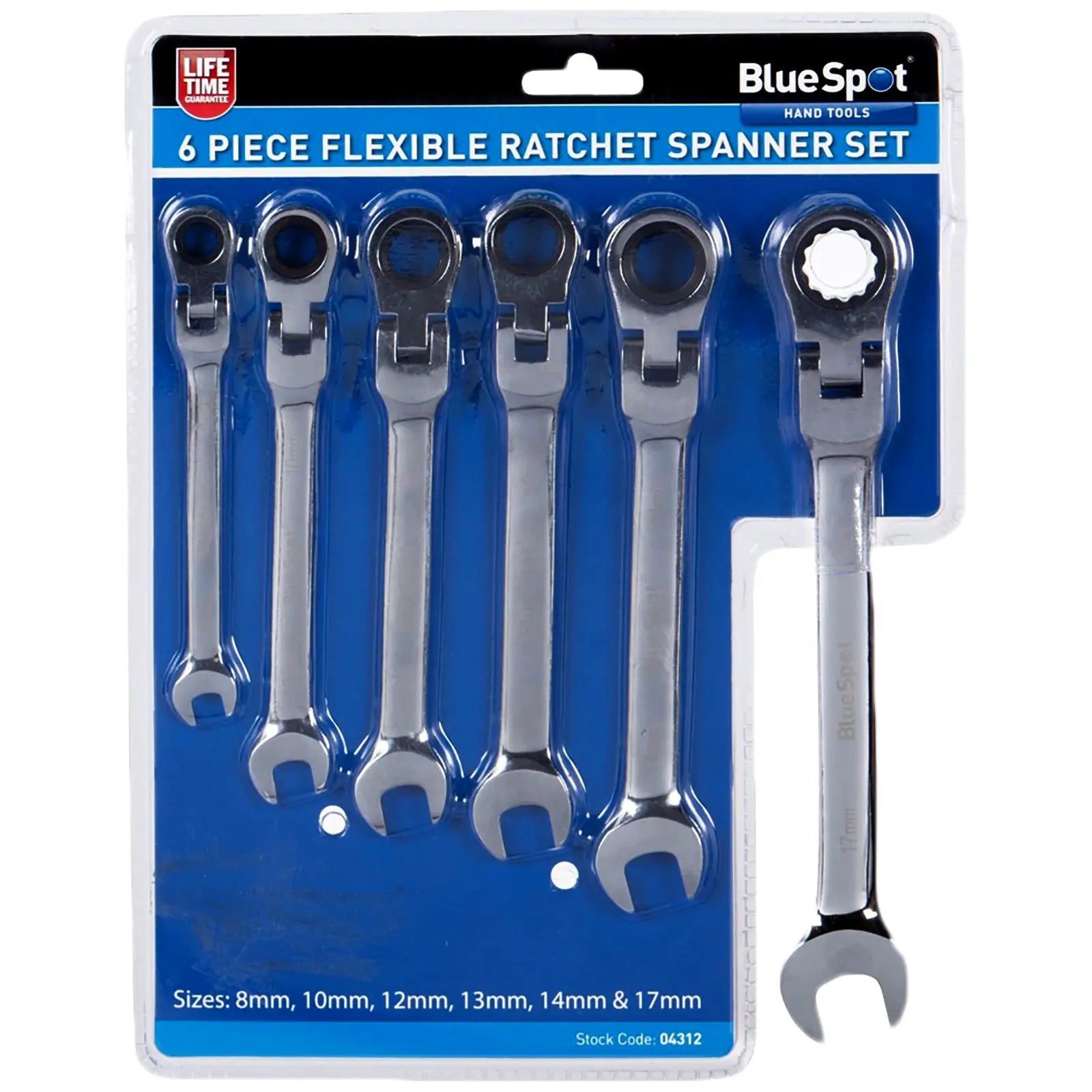 BlueSpot Ratchet Spanner Set Flexible Head Combination 6 Piece 8-17mm 