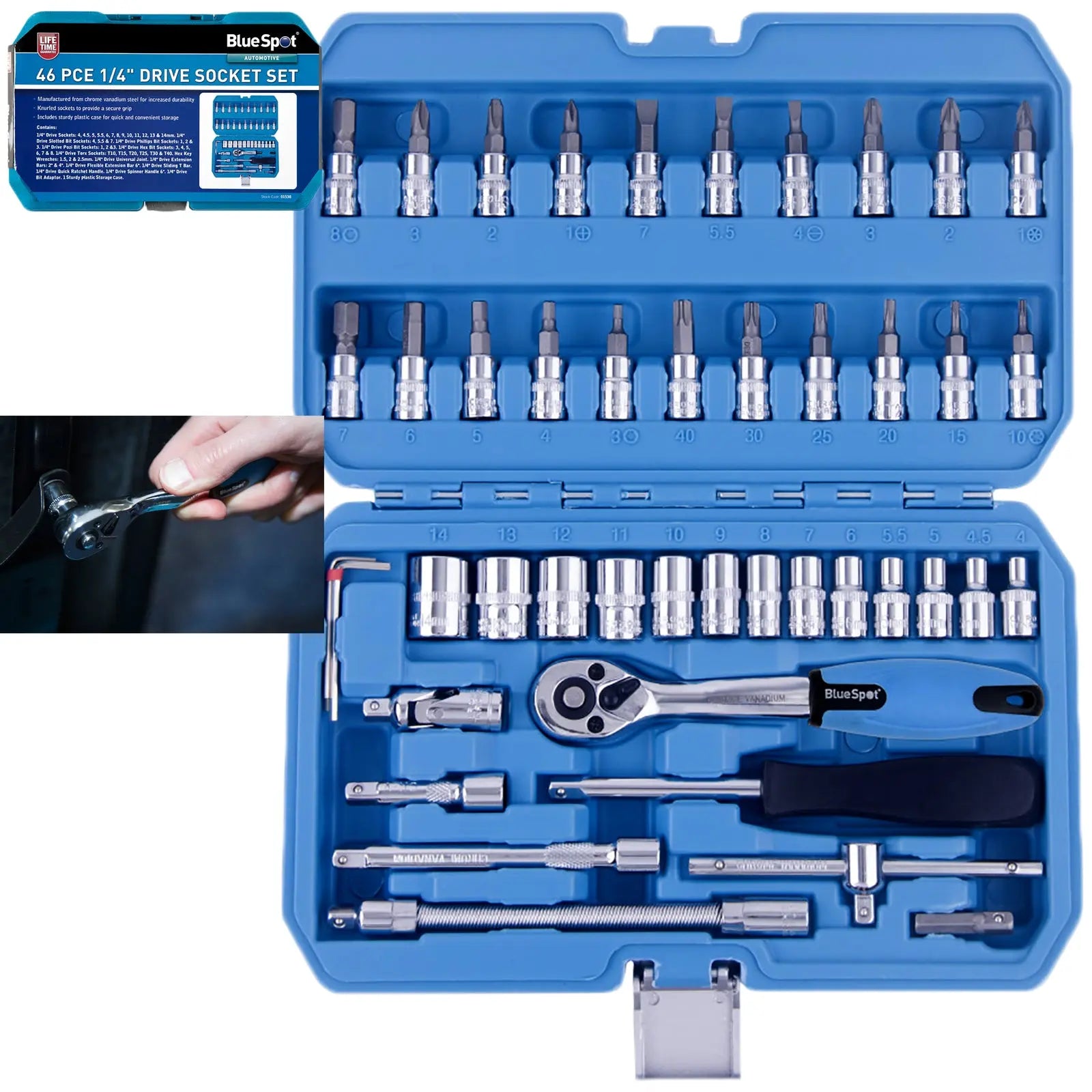 BlueSpot Socket and Bit Set 1/4" Drive 46 Piece 