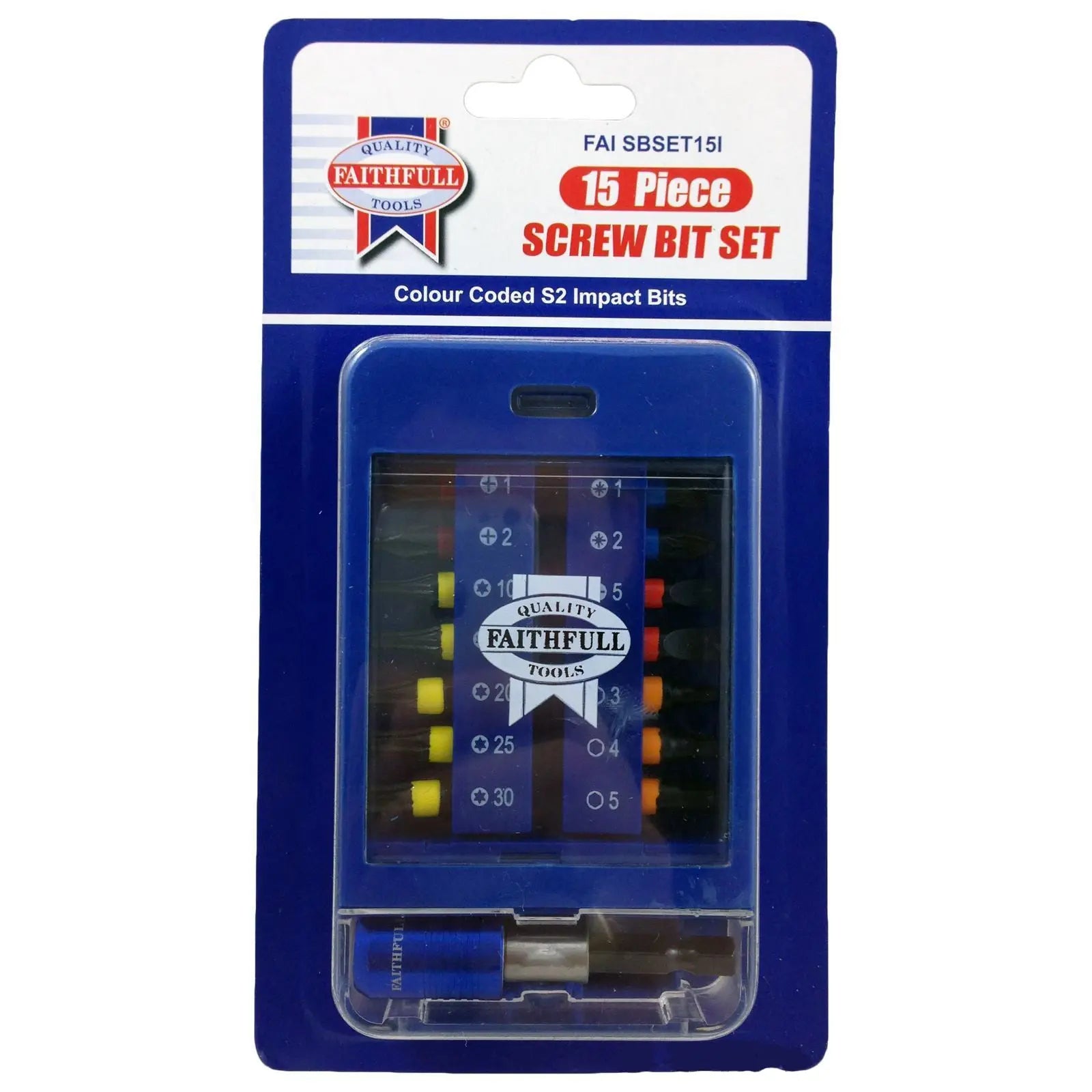 Faithfull 15 Piece Impact Screwdriver Bit Set + Bit Holder 
