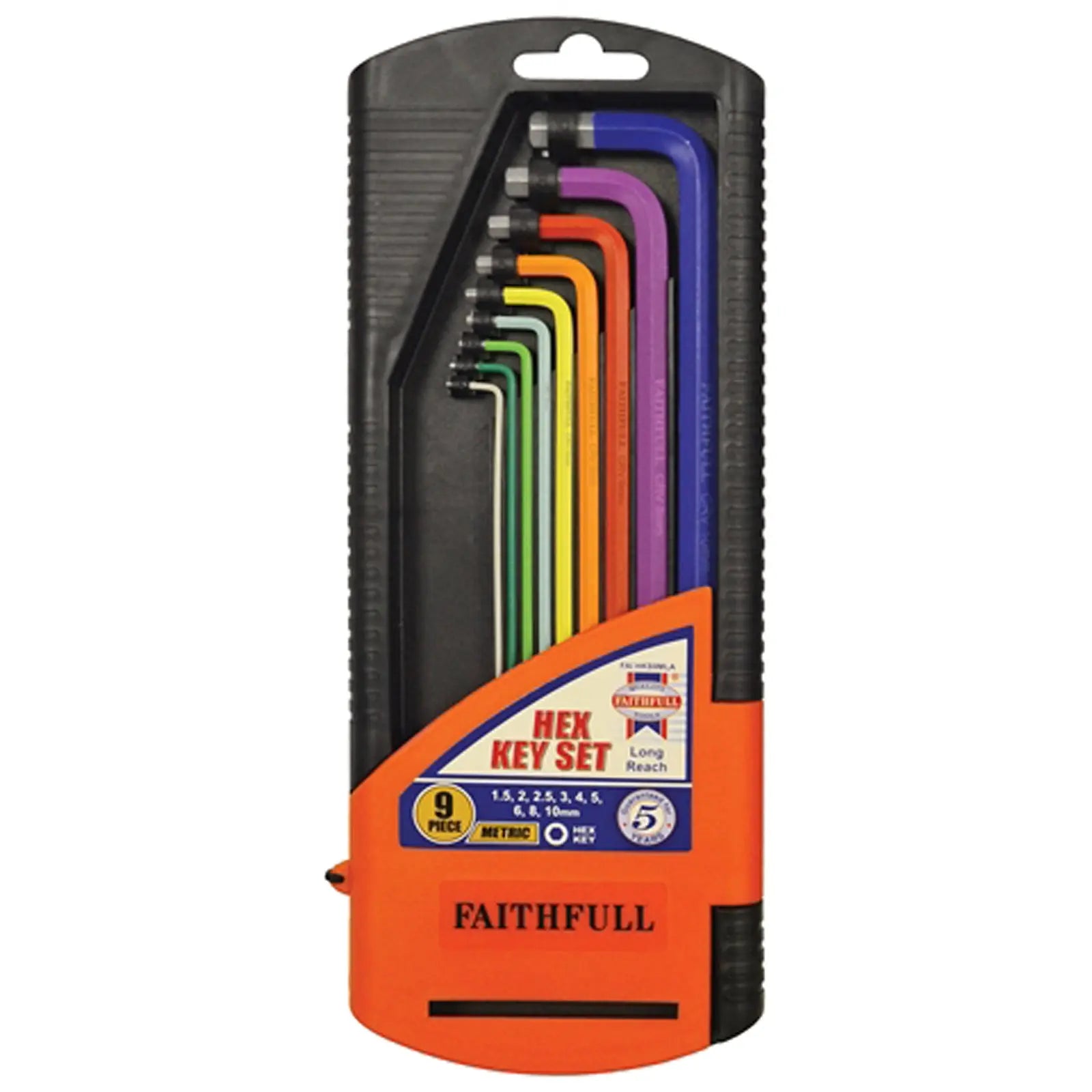 Faithfull 9 Piece Long Reach Coloured Hex Key Set 1.5-10mm 