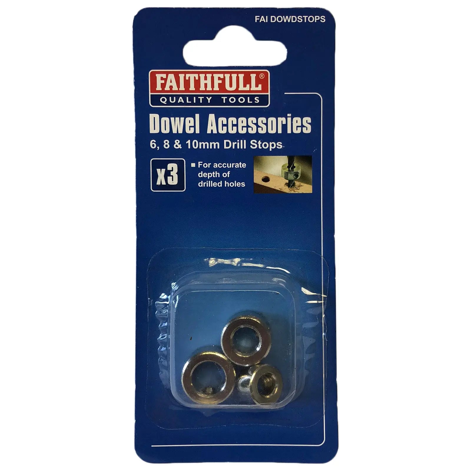 Faithfull Dowel Drill Stops 6mm, 8mm & 10mm 