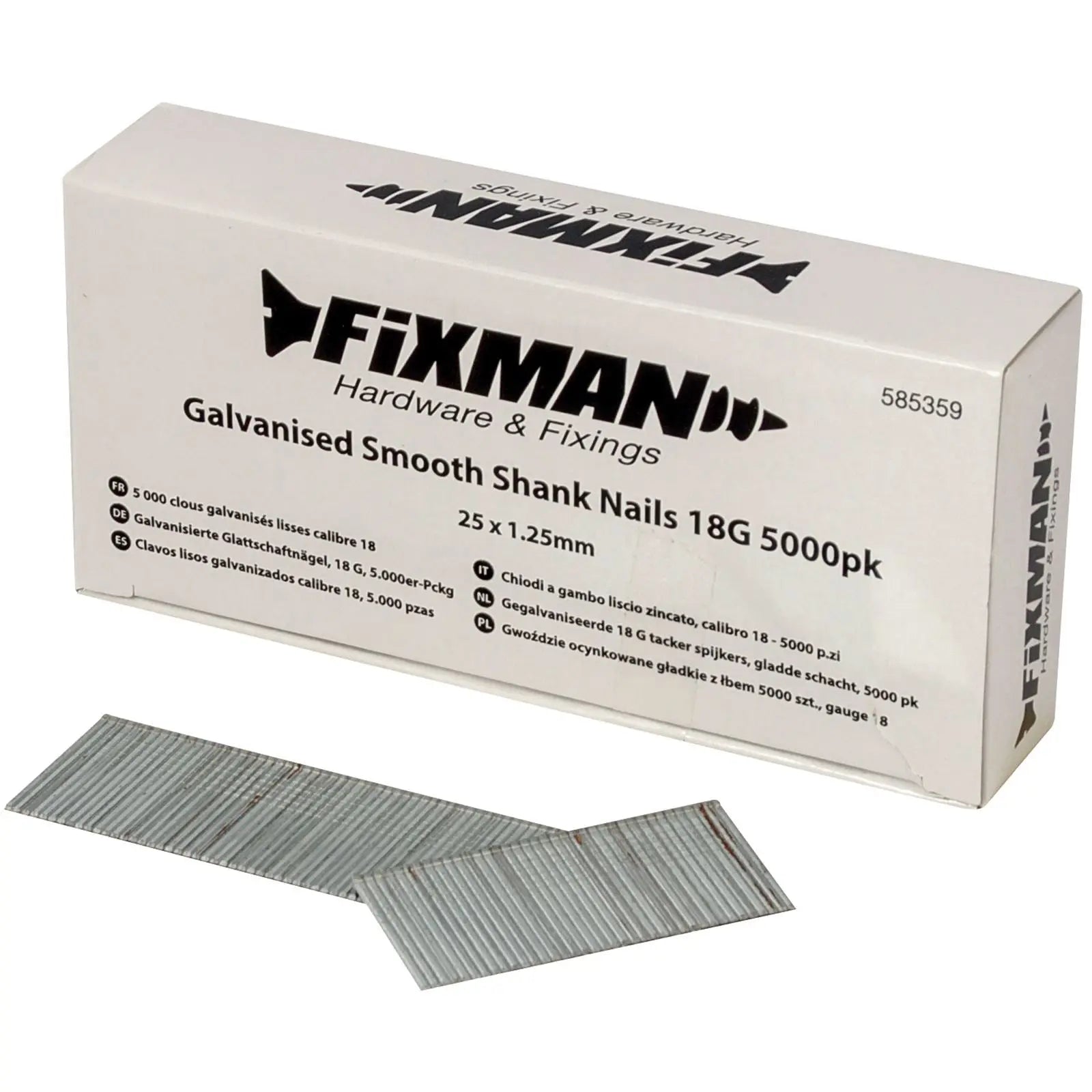 Fixman 5000pc 18 Gauge Galvanised Smooth Shank Brad Nails 10-38mm 