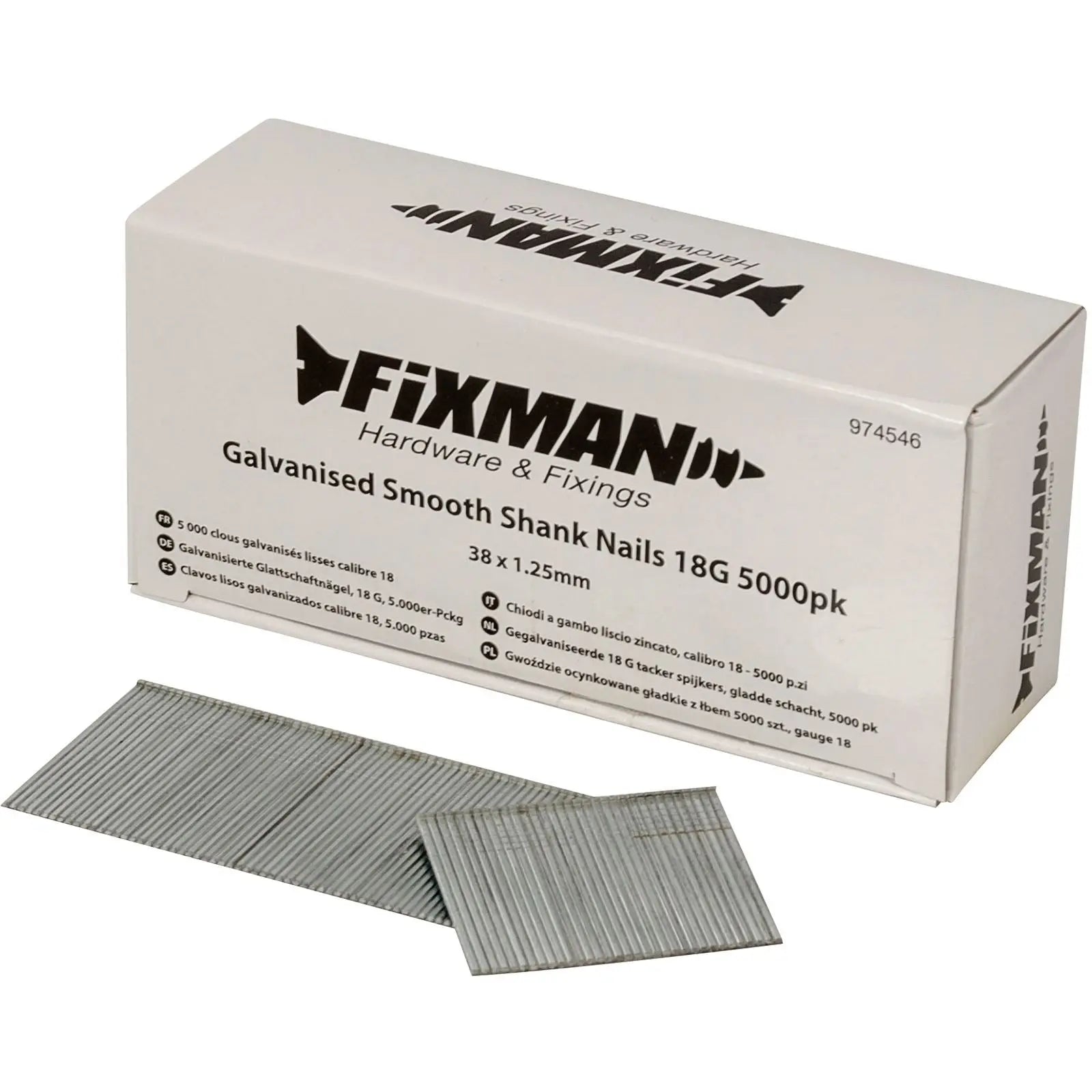 Fixman 5000pc 18 Gauge Galvanised Smooth Shank Brad Nails 10-38mm 