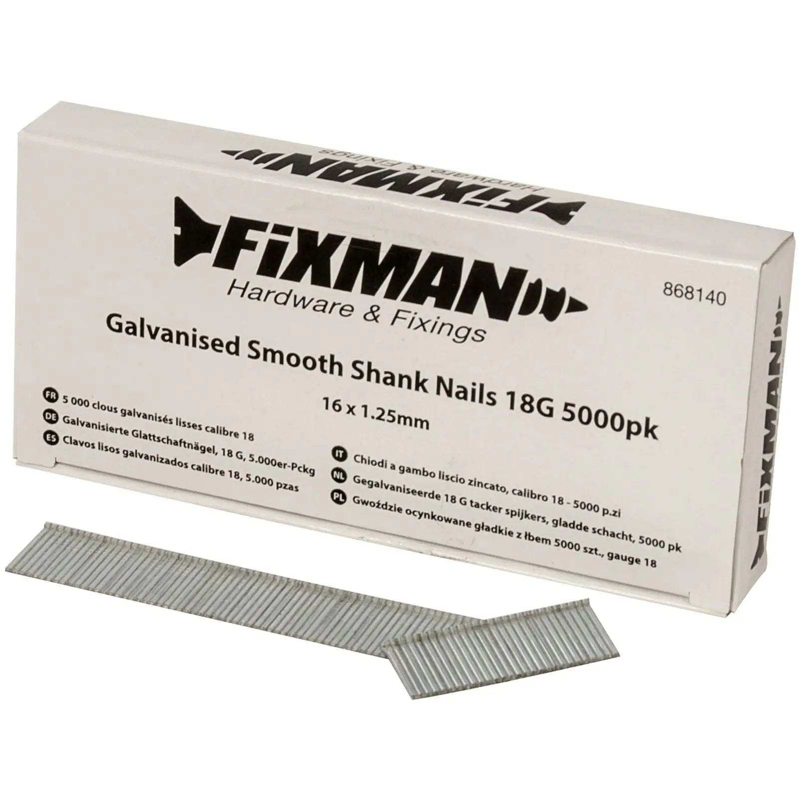 Fixman 5000pc 18 Gauge Galvanised Smooth Shank Brad Nails 10-38mm 