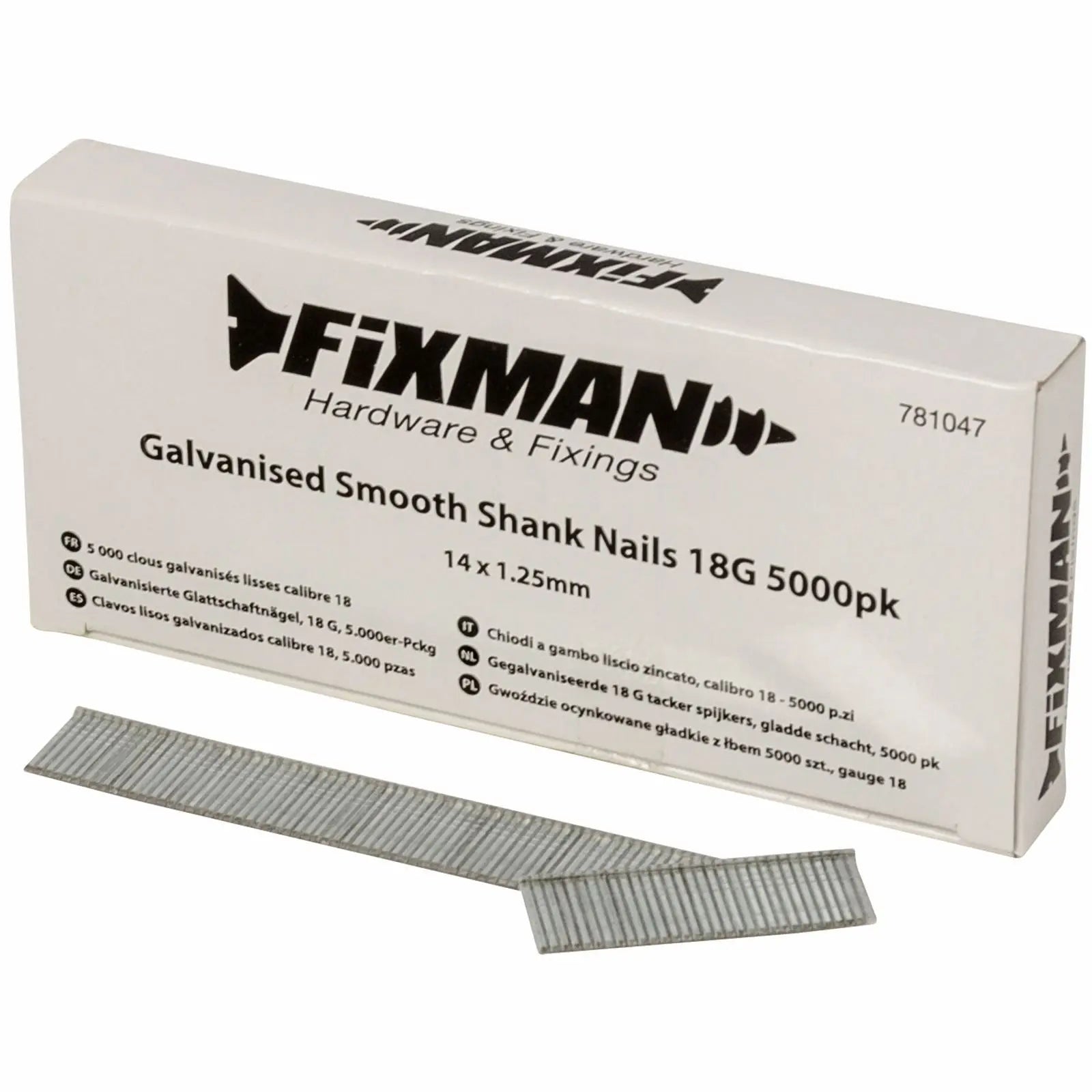 Fixman 5000pc 18 Gauge Galvanised Smooth Shank Brad Nails 10-38mm 