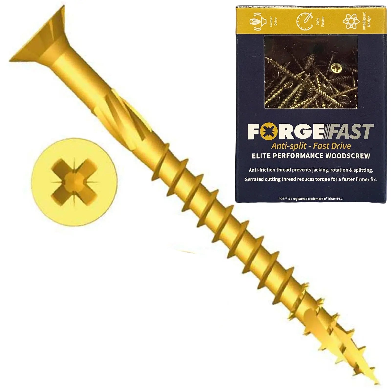 ForgeFix Pozi ForgeFast Elite Fast Start Wood Screws Zinc Yellow 