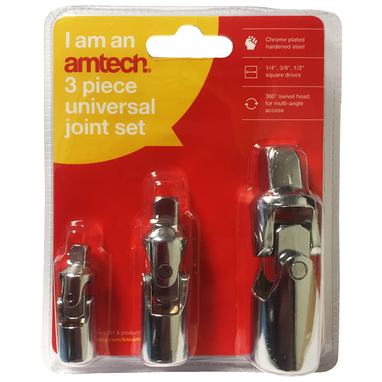 Amtech 3 Piece Universal Joint Set 1/4" 3/8" 1/2" Drive