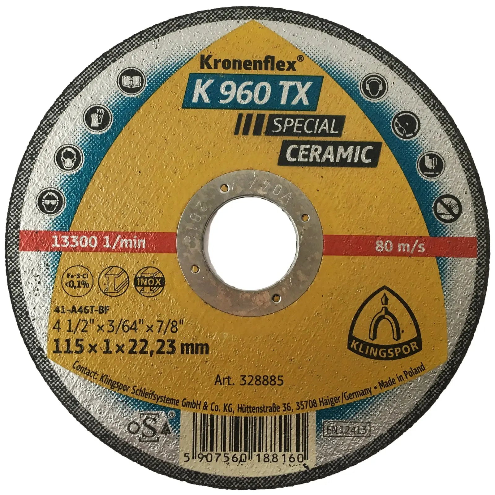 Klingspor K960TX 1mm Ceramic Cutting Discs 115mm 125mm Diameter 