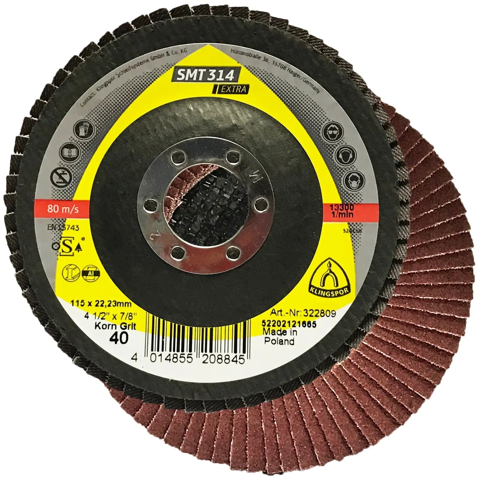 Klingspor SMT314 115mm Aluminium Oxide Flap Sanding Discs 40-120 Grit 