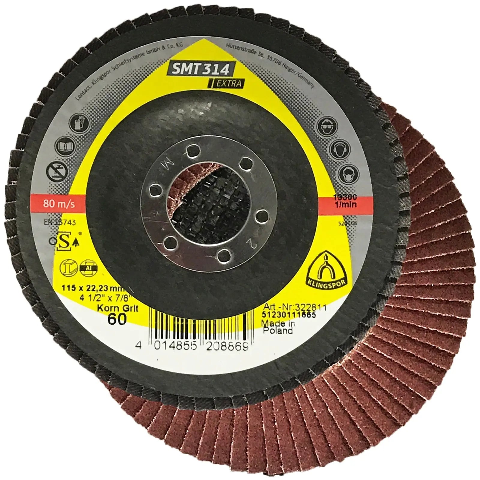 Klingspor SMT314 115mm Aluminium Oxide Flap Sanding Discs 40-120 Grit 