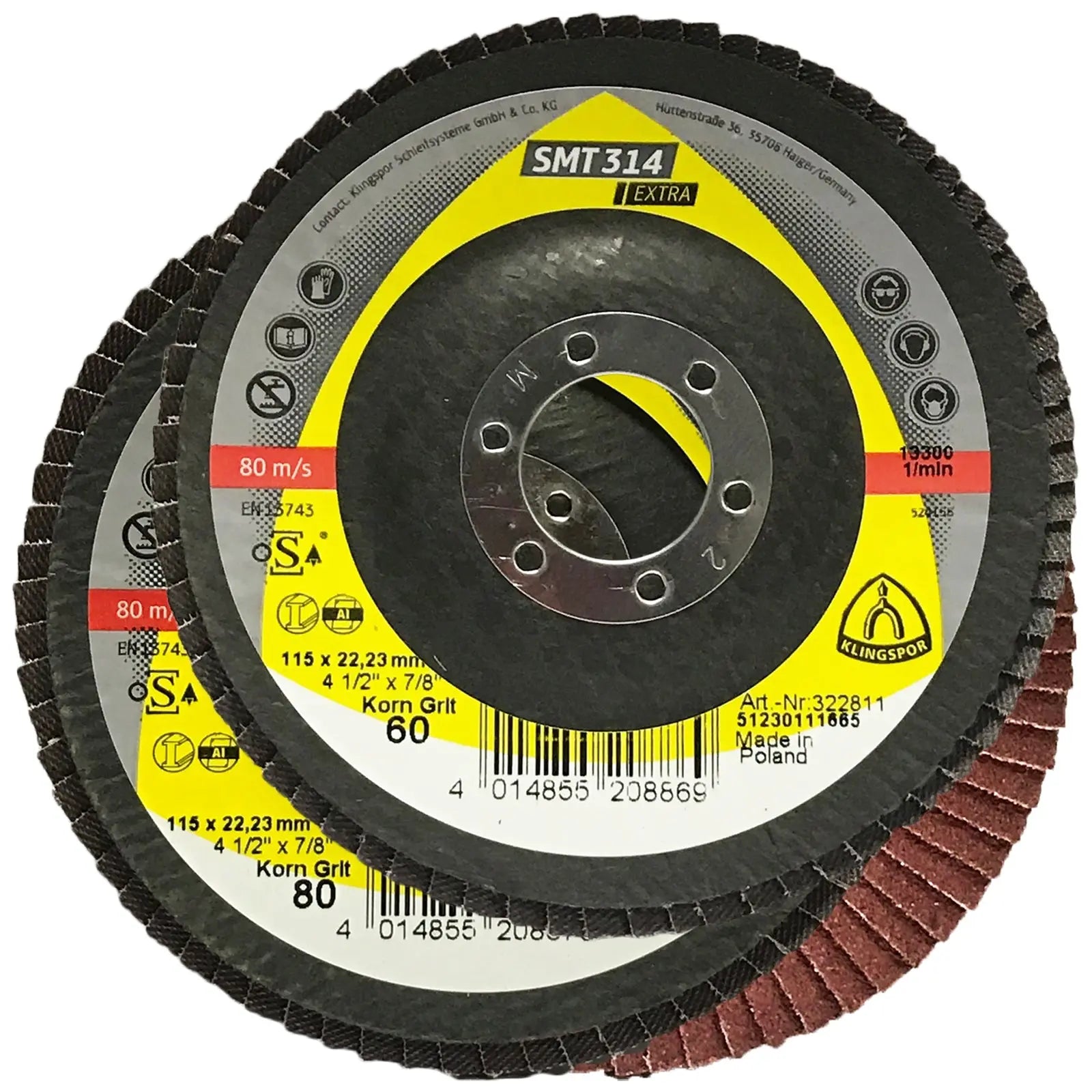 Klingspor SMT314 115mm Aluminium Oxide Flap Sanding Discs 40-120 Grit 