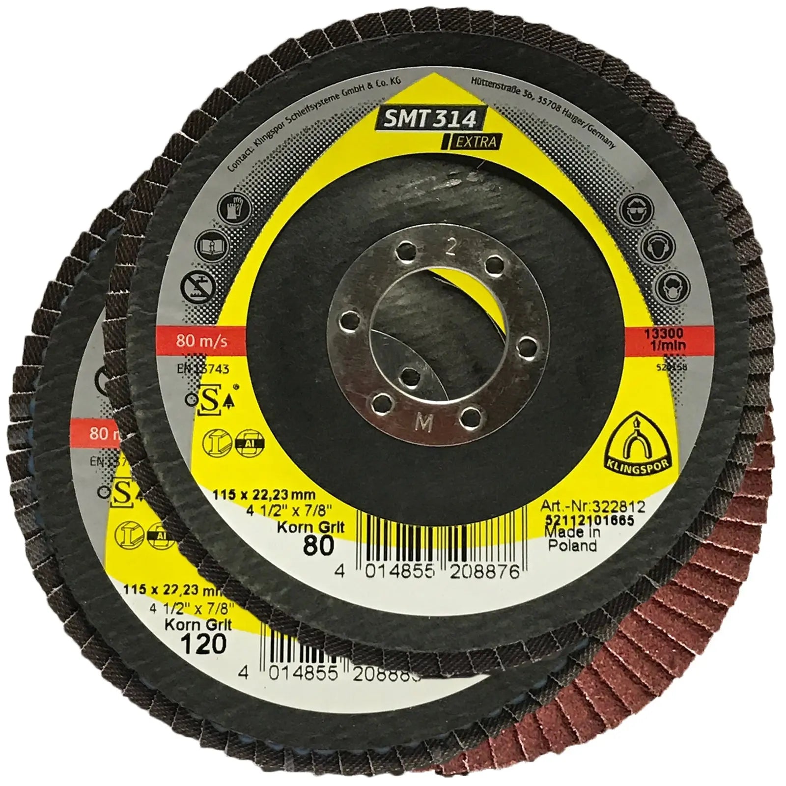Klingspor SMT314 115mm Aluminium Oxide Flap Sanding Discs 40-120 Grit 