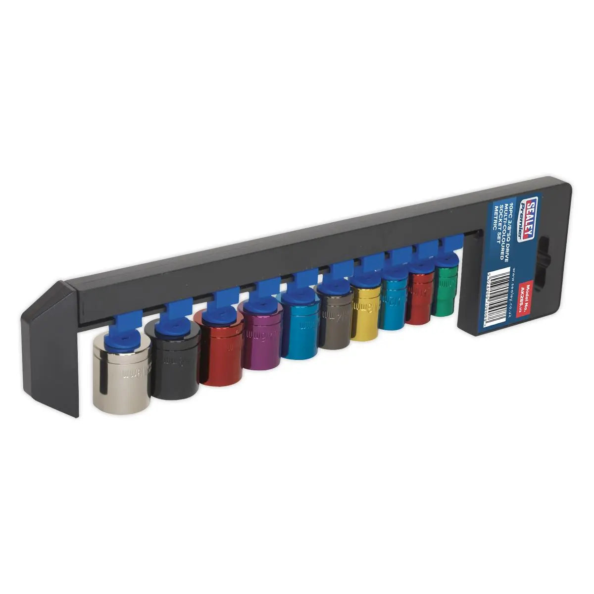 Sealey 10 Piece 3/8" Drive Coloured Socket Set 10-19mm Hex WallDrive 