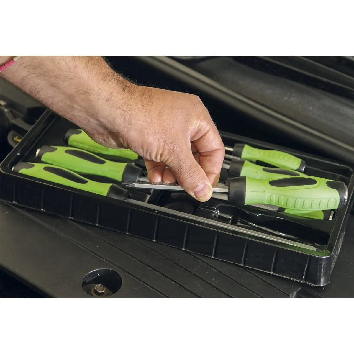Sealey 8 Piece Premier Hi-Vis Hammer Thru Screwdriver Set Magnetic Tips Slotted 