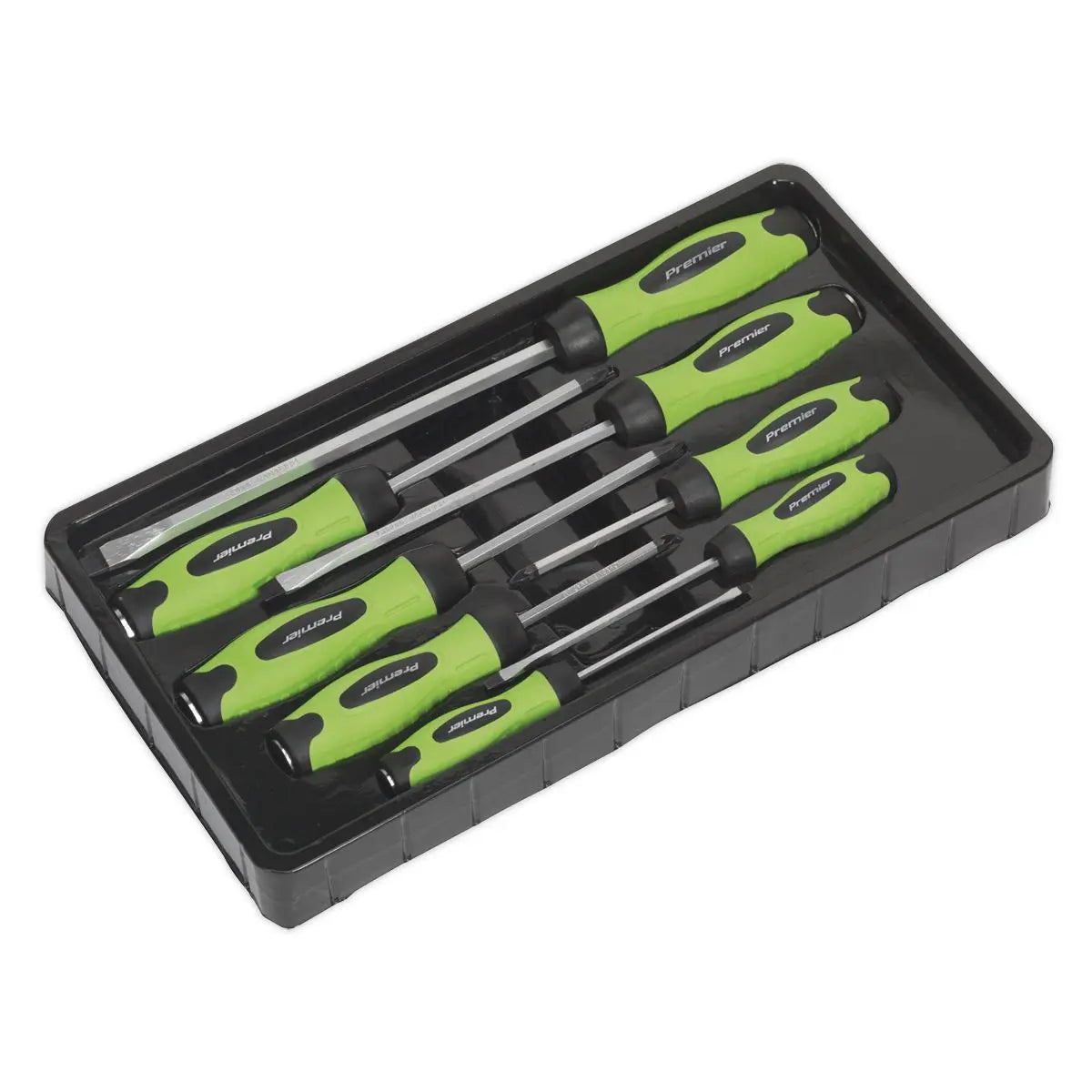 Sealey 8 Piece Premier Hi-Vis Hammer Thru Screwdriver Set Magnetic Tips Slotted 