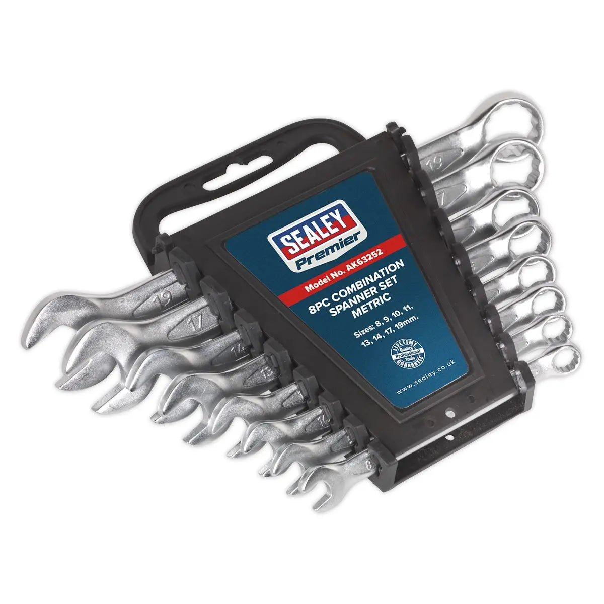 Sealey Premier 8 Piece Combination Spanner Set 8-19mm Open End Ring Spanners 