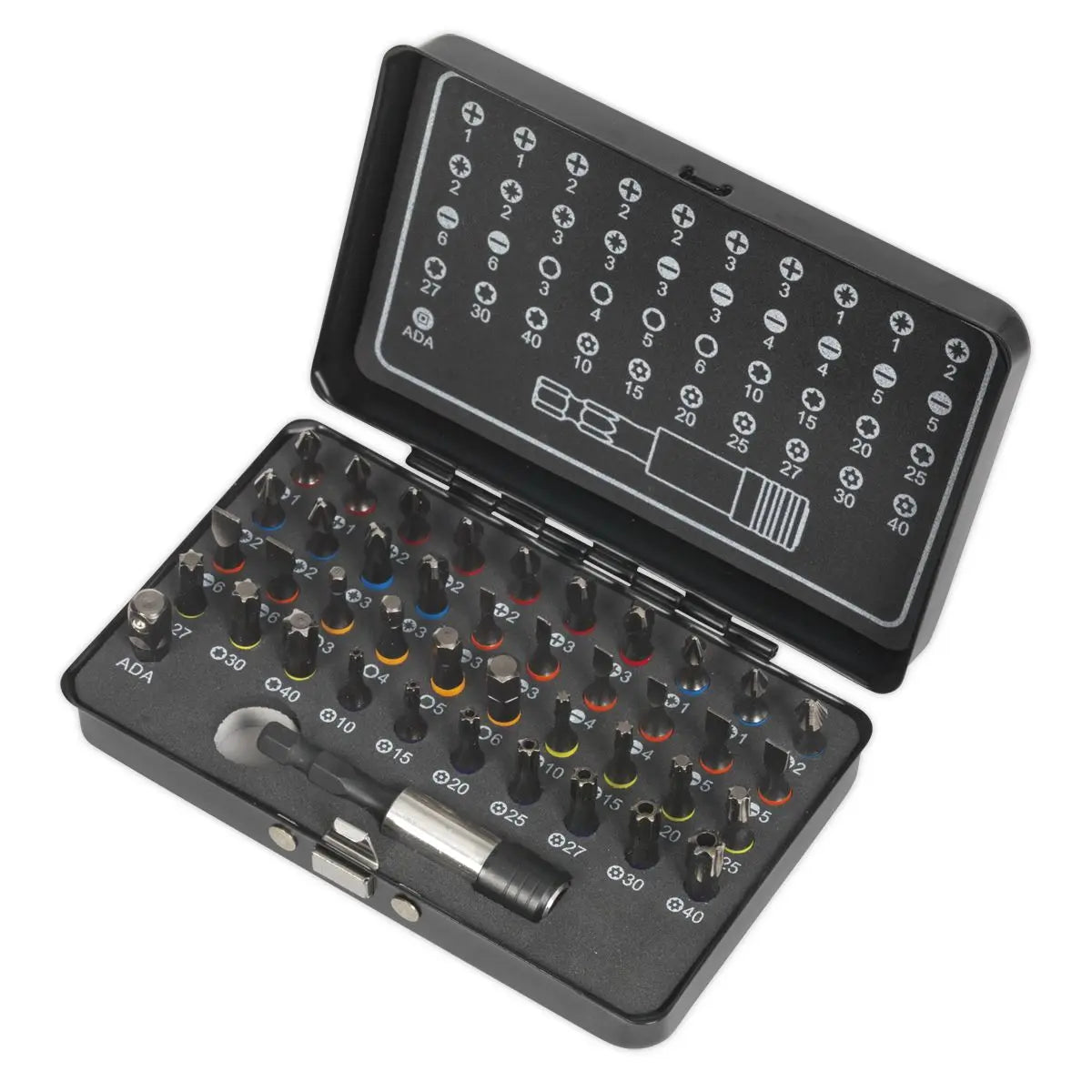 Sealey Premier Black 42 Piece Impact Grade Torsion Bit Set Slotted Phillips Trx Star Hex 