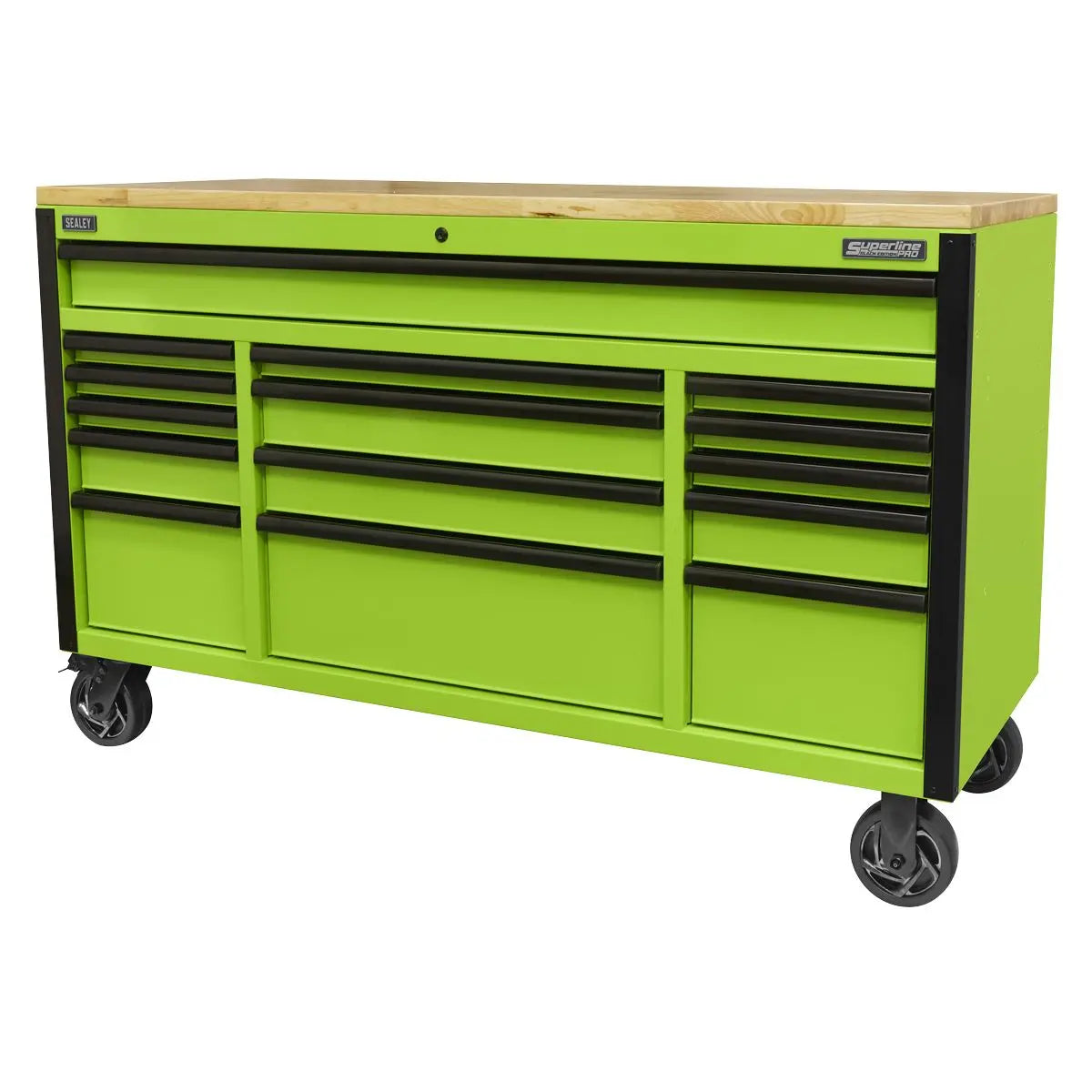 Sealey Superline Pro 15 Drawer Mobile Trolley with Wooden Worktop 1549mm 