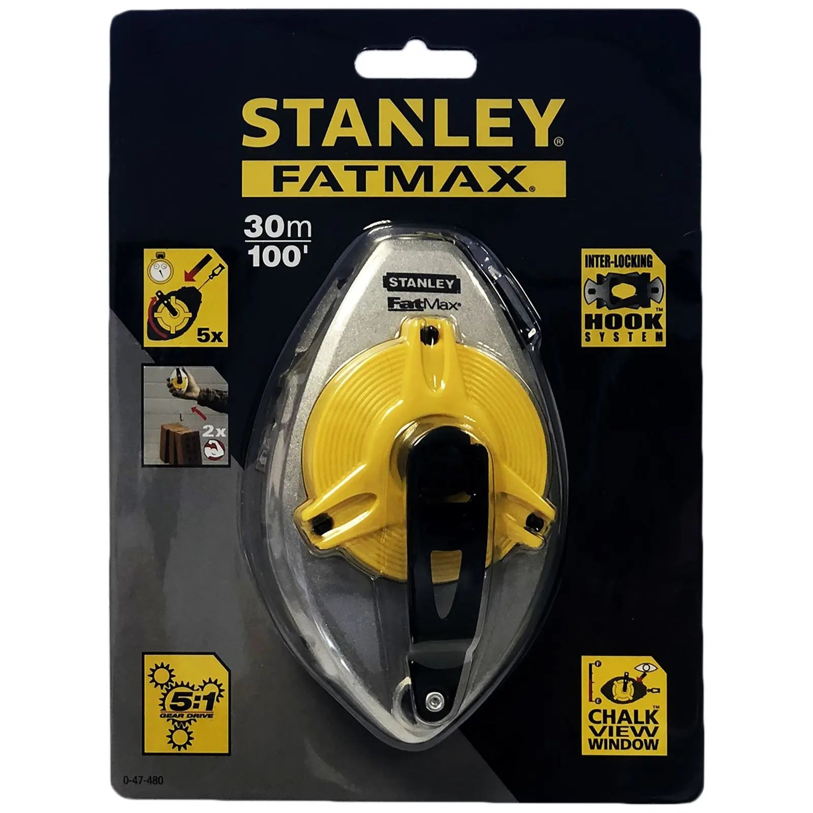 Stanley FatMax 30m/100ft Chalk Line 5:1 Gear Drive 