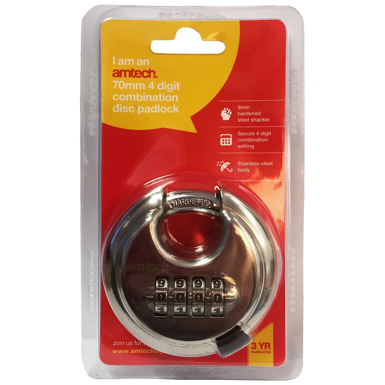 Amtech 70mm 4 Digit Combination Security Disc Padlock