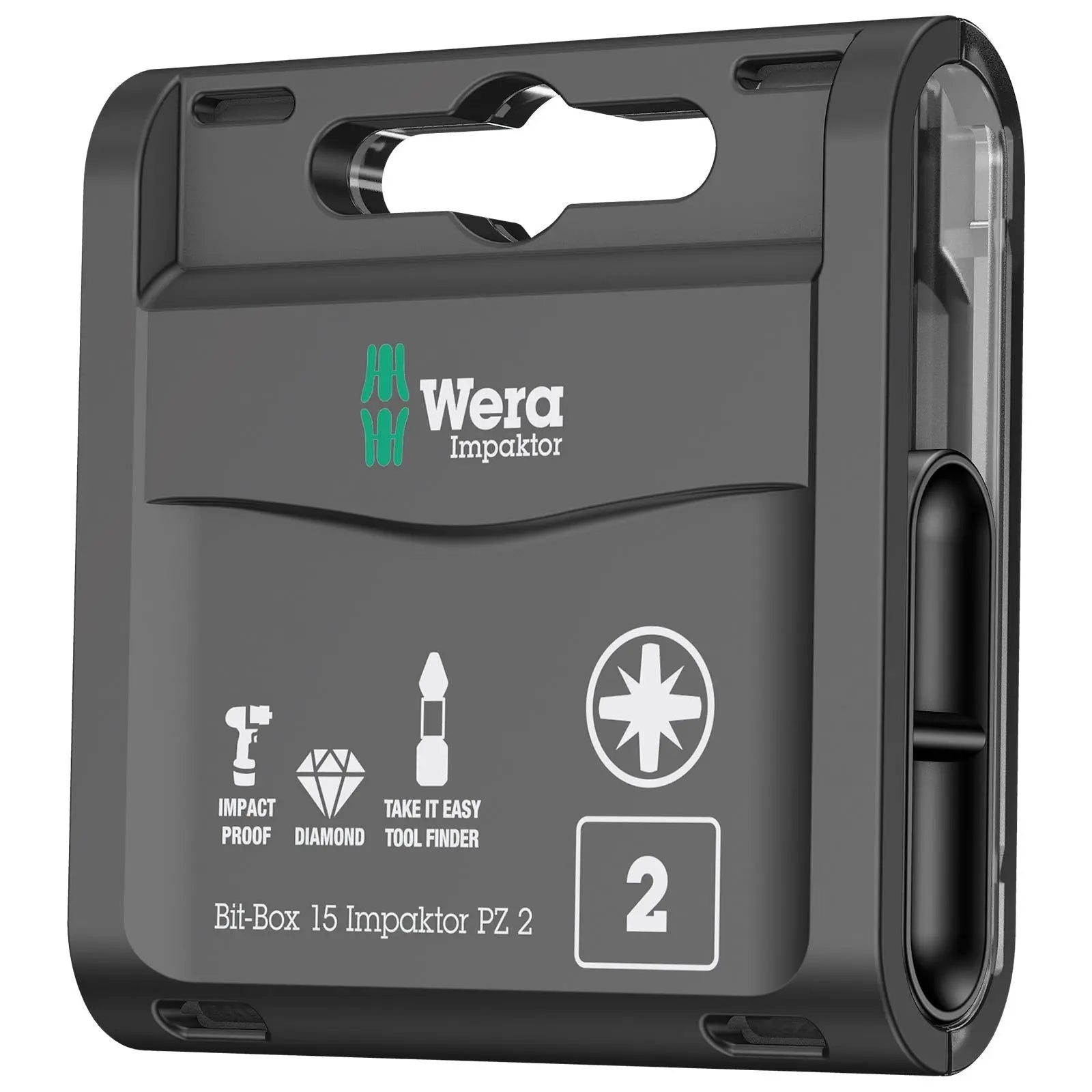Wera Impaktor Bit Box PZ2 x 15 Bits Plus 897/4 Impaktor Magnetic Bit Holder 1/4" Hex 