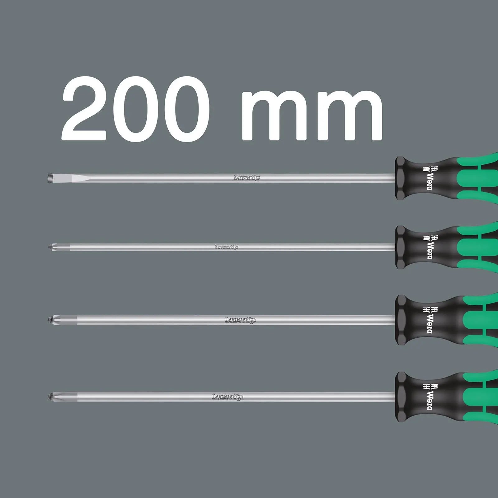 Wera Long Screwdriver Set Kraftform Plus Lasertip Series 4 Piece 200mm Phillips Slotted Pozi 