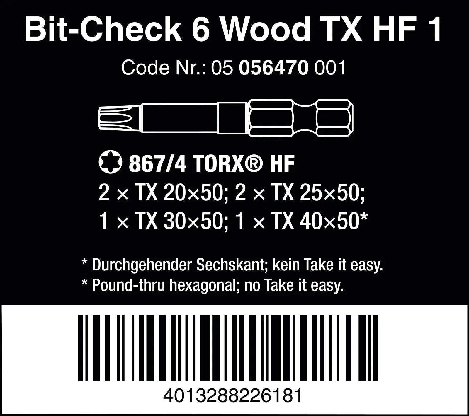 Wera Wood Screwdriver Bits Torx with Holding Function 6 Piece Bit-Check 6 Wood TX HF 1  White Rose Tools