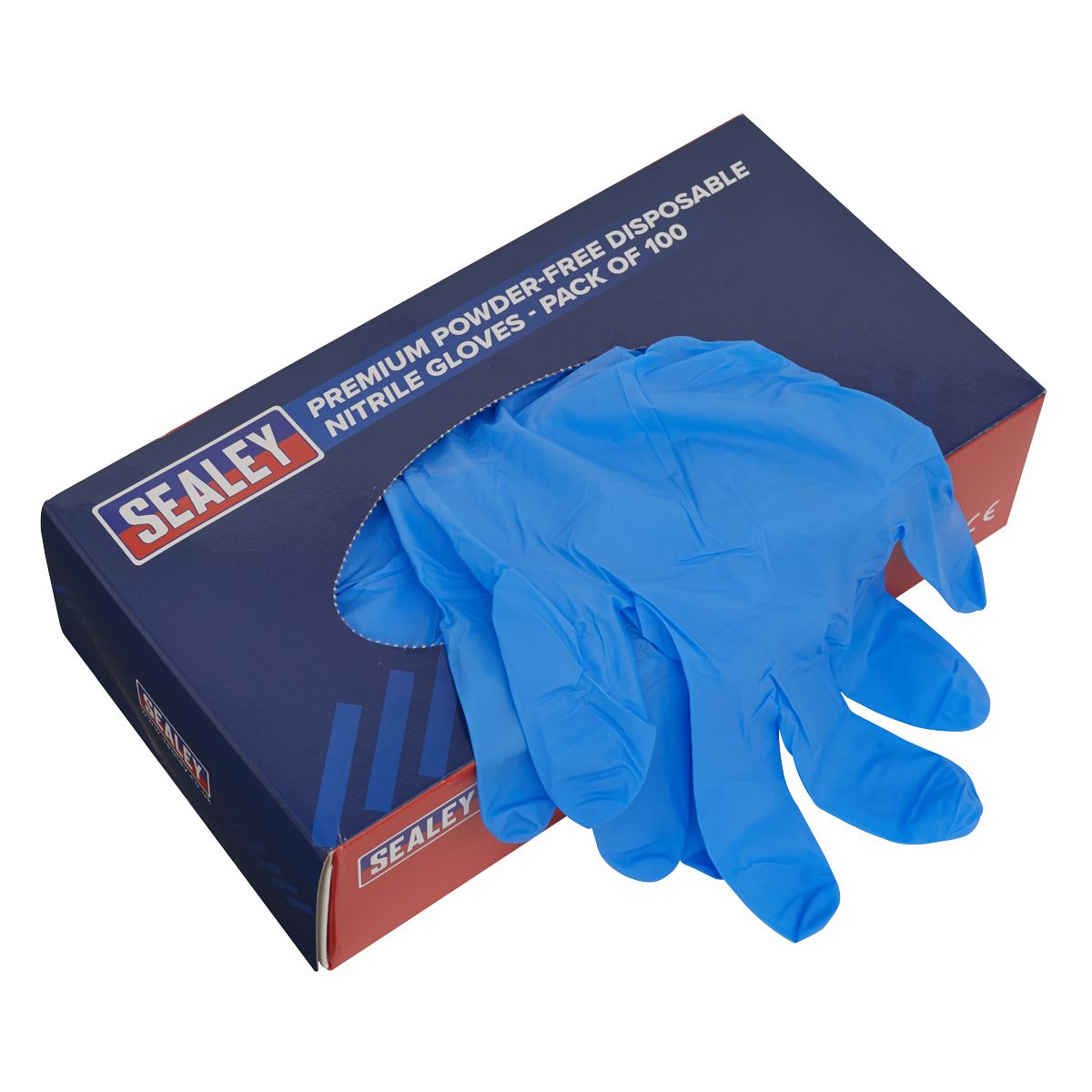 Sealey Premium Powder-Free Disposable Nitrile Gloves Large Pack of 100